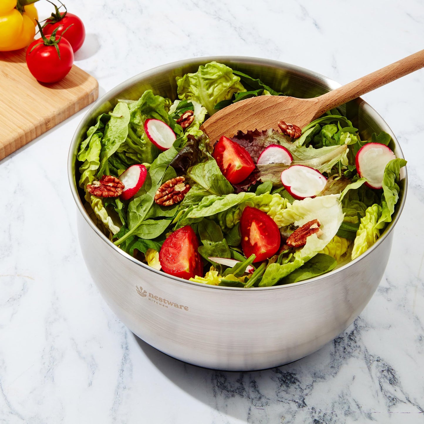 Nestware Kitchen Stainless Steel Salad Spinner Large, 5.3 Qt - Lettuce, Vegetable & Fruit Washer & Dryer with Quick-Stop Brake Button, Colander Basket & Non-Slip Base (304 Stainless Steel - Black)