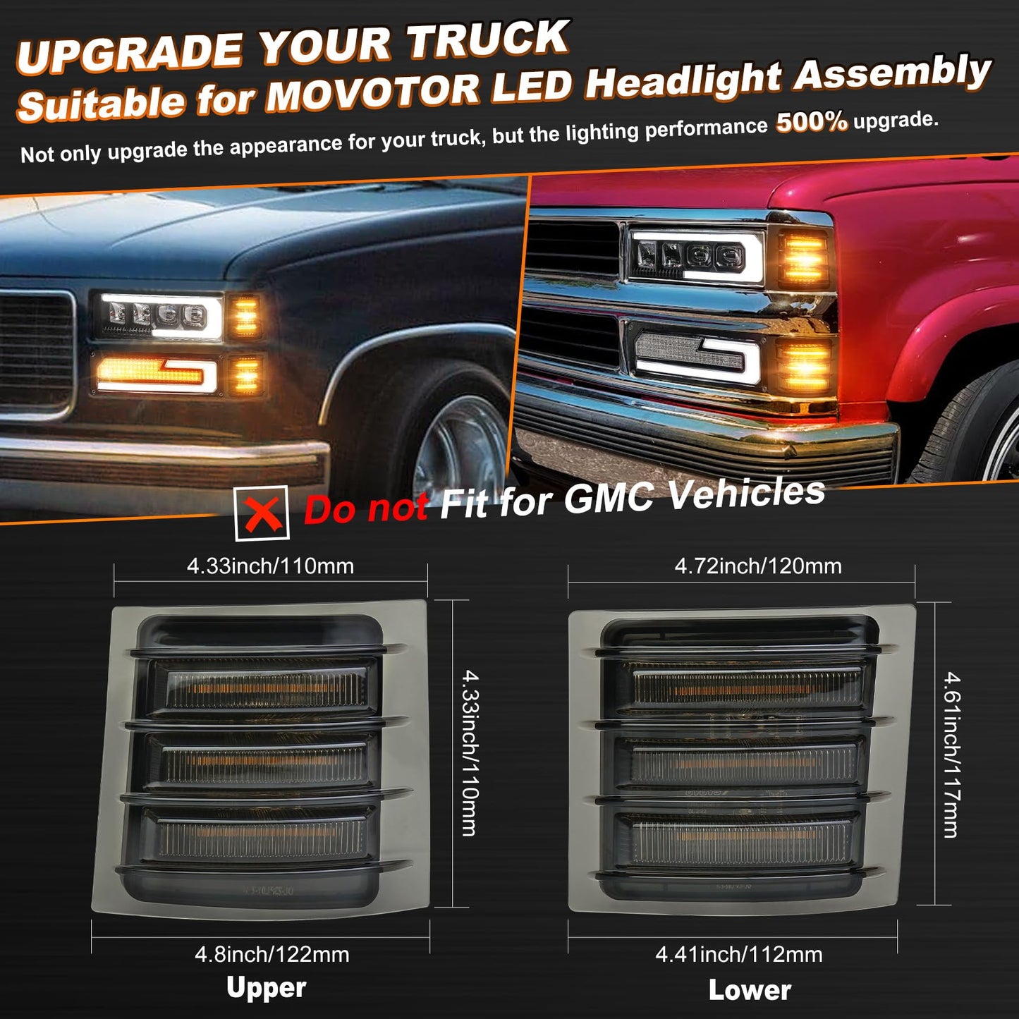 MOVOTOR LED Side Marker Lights with Amber Sequential Turn Signal Side Corner Lights Smoked Lens Compatible with 1994-1998 Chevy C/K 1500 2500 3500 Suburban Silverado Tahoe
