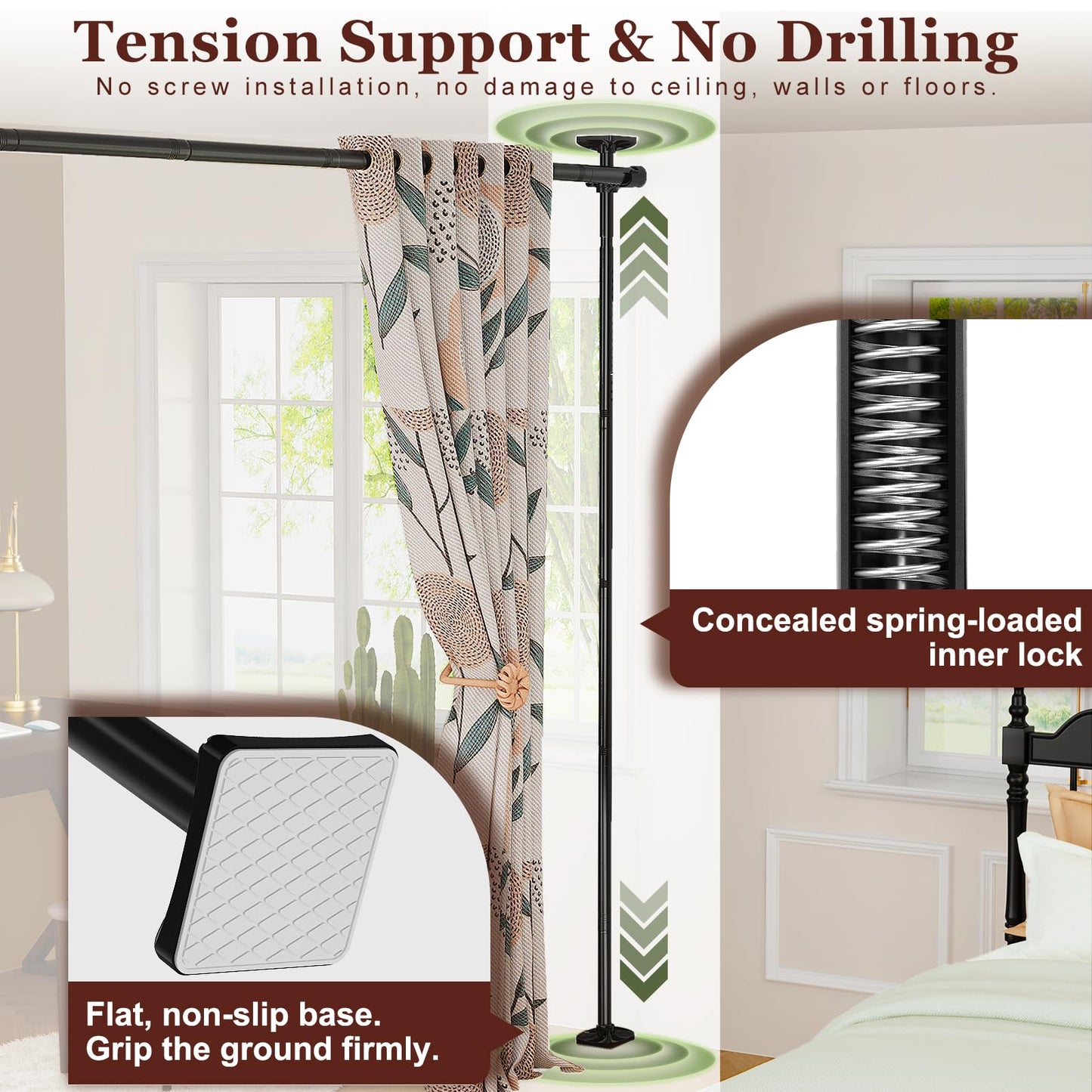 Goovilla Room Divider for Room Separation, Tension Curtain Rods No Drilling, 4-10ft(H) 28-70inch(W) Adjustable Temporary Privacy Wall Divider, Heavy Duty Freestanding Space Partition Separator, Black
