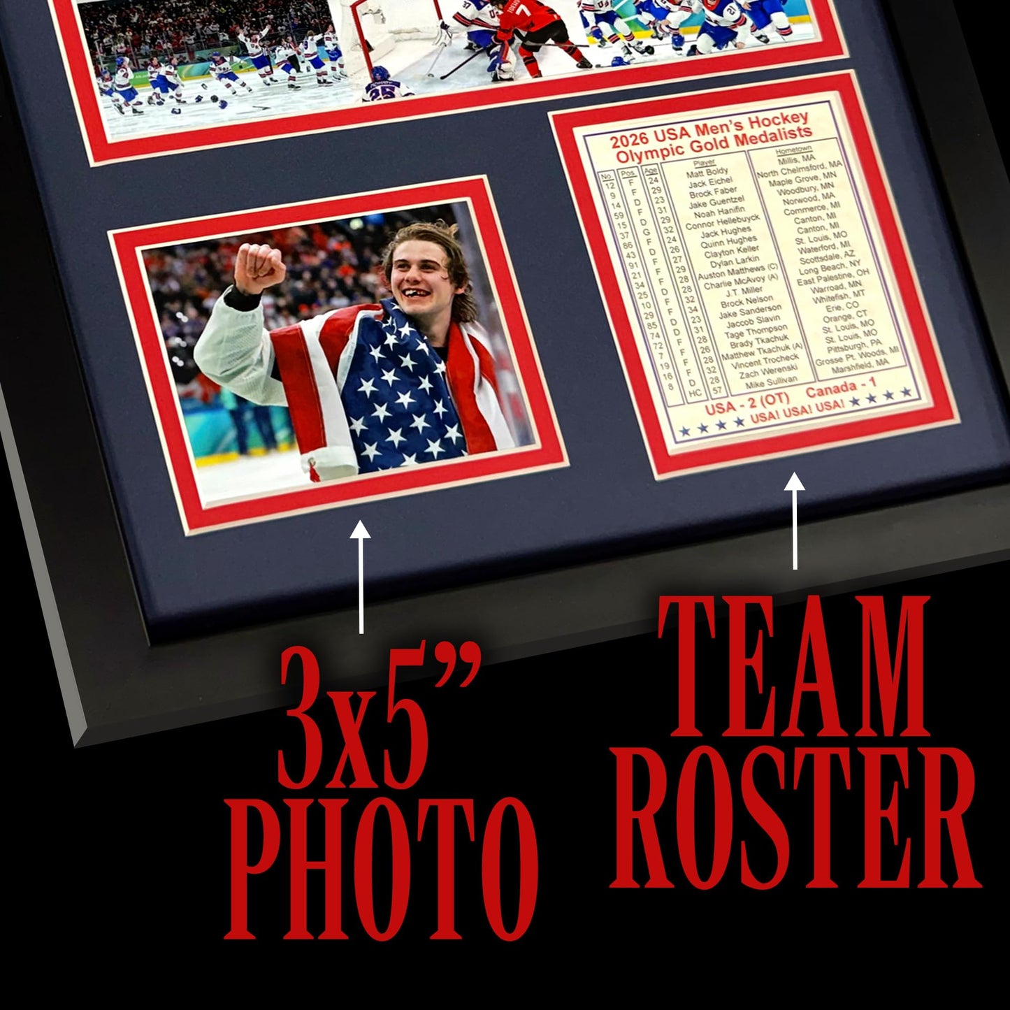 Legends Never Die 2026 USA Hockey Gold Medal Winners | Collectible Winter Olympics Ice Hockey Memorabilia | Framed Picture & Photo Collage Gift, Man Cave Wall Art, Home Decor | 2 Sizes (12"x15")