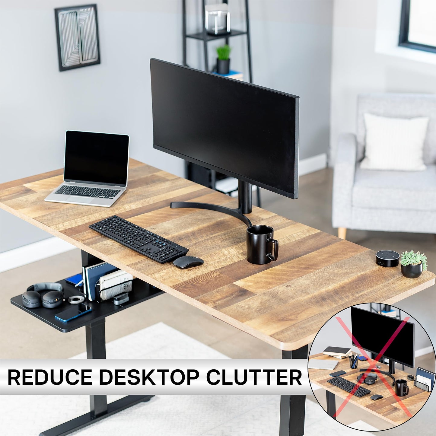 VIVO Adjustable Under Desk 16 x 12 inch Leg Shelf, Hidden Storage Tray for Small Accessories, Black, DESK-SF02LU