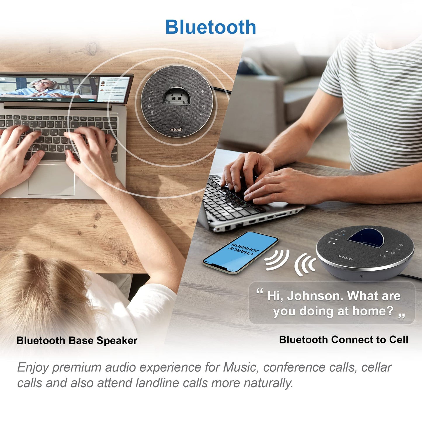 VTech LS6381-2 Bluetooth Speaker with Echo Cancellation, Noise Reduction, Music Streaming, PC/Landline/Cellular Calls, Paired with DECT6.0 Cordless Handset, Answering System, Smart Call Blocker,Black