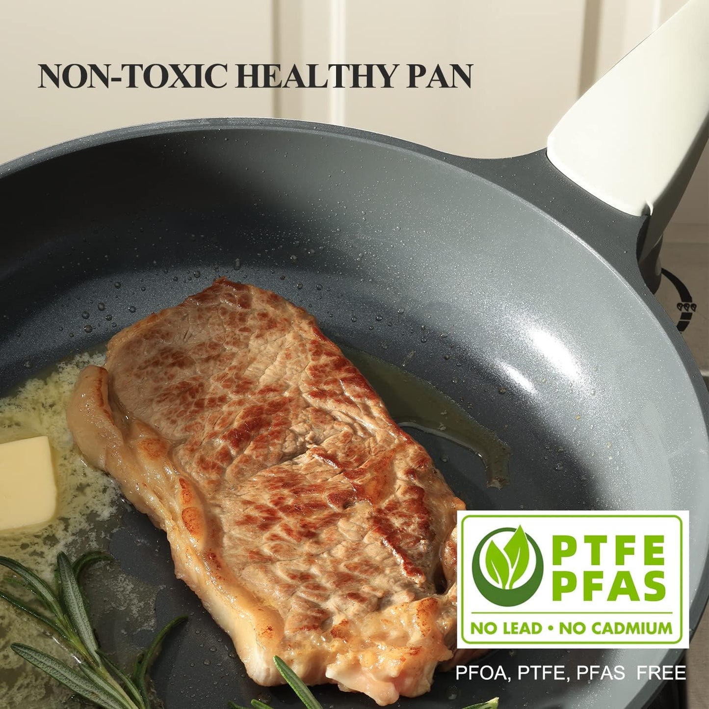 PRICUSIS Nonstick Ceramic Frying Pan with Lid, 8/10/12 Inch, Metal Utensil Safe, PFOA & PFAS Free, Scratch & Stain Resistant Skillet, Oven & Dishwasher Safe, Induction Compatible – Gray (12-Inch)