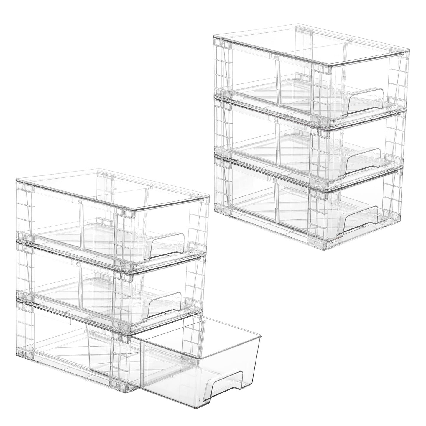 Vtopmart 6 Pack Stackable Storage Drawers,Clear Acrylic Drawer Organizers with Handles, Easily Assemble Containers for Fridge, Bathroom,Kitchen Undersink,Cabinet,Pantry Organization and Storage