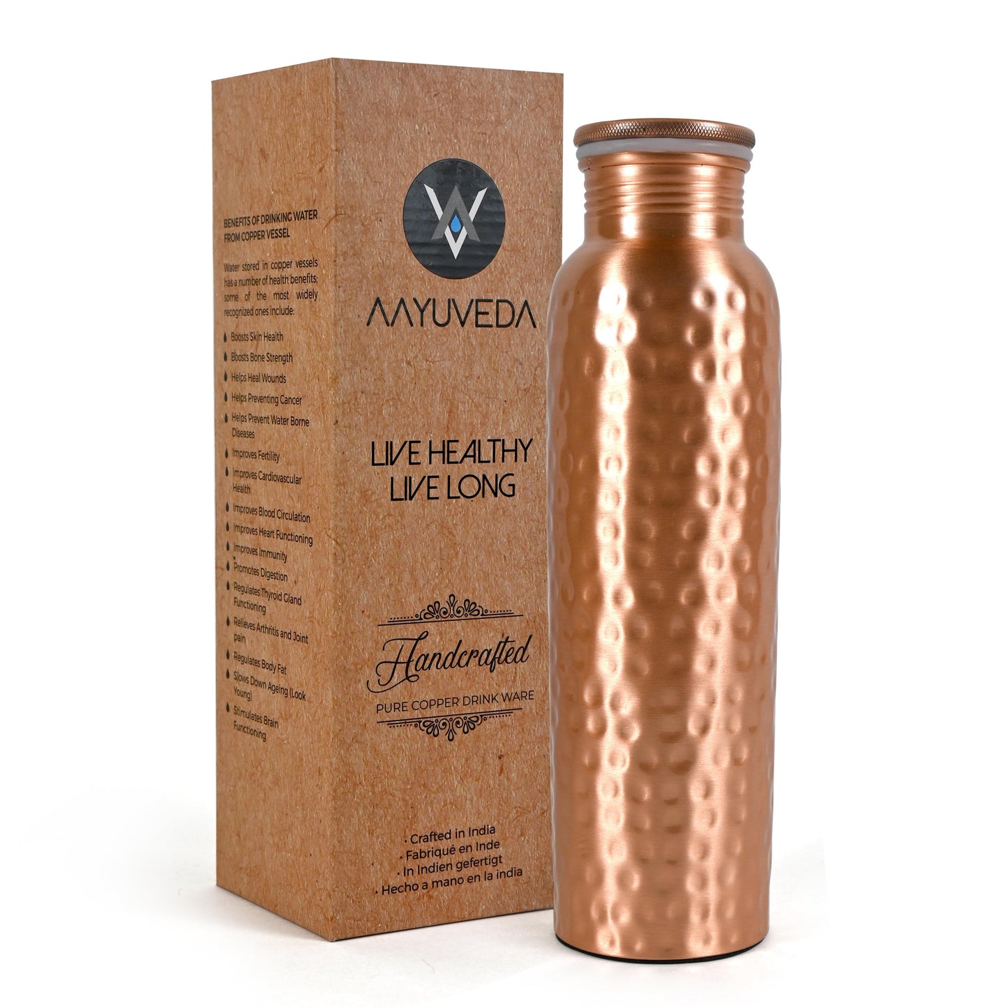 AAYUVEDA Pure Copper Bottle | 34Oz Water Bottle For Drinking | Leak-Proof Hammered Design Bottles For Home, Gym, School & Travel | Durable, Rust Proof & Handmade Bottles | Ayurvedic Copper Cups
