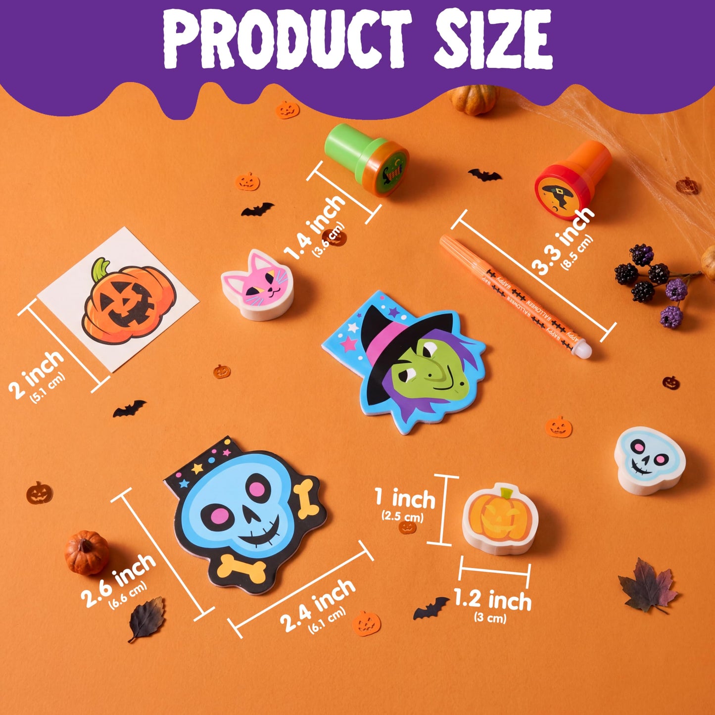 168 Pcs 24 Pack Assorted Halloween Art and Craft Stationery Kids Gift Set Trick or Treat Party Favor Toy Including Halloween Bag, Notepads, Stamps, Pencils, Stickers and Temporary Tattoos