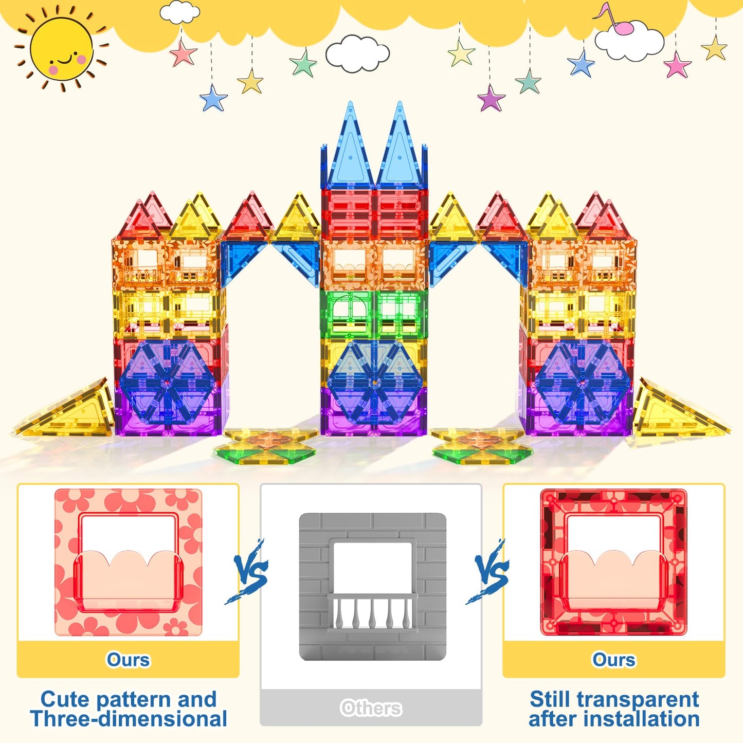 60 PCS Magnetic Building Tiles Kids Toys STEM Magnetic Blocks Sensory Toys Kids Games Magnet Building Toys for Boys and Girls Aged 3+, Kids Brain Development Preschool Kindergarten Toddler Toys