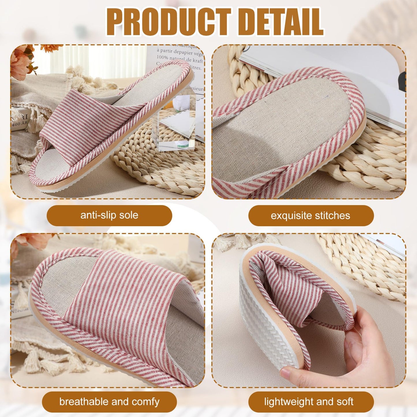 Suhine 12 Pairs House Slipper for Guests Open Toe Spa Slippers Non Slip Indoor Comfortable Breathable Home for Travel Guests Hotel Home Bedroom Unisex(Classic)