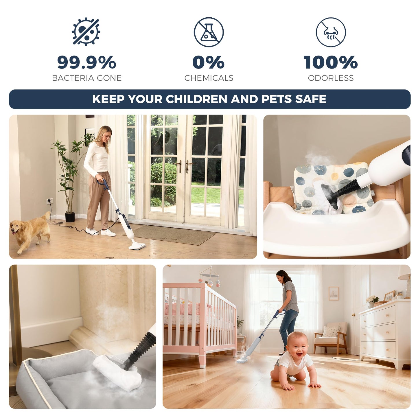 GOATCLEAN® 11-in-1 Steam Mop, 212°F Powerful Handheld Steam Cleaner for Home, Multi-Purpose Floor Steamer for Hardwood Floors, Tile, Carpet & Wall, Chemical-Free Cleaning with 22.9FT Cord