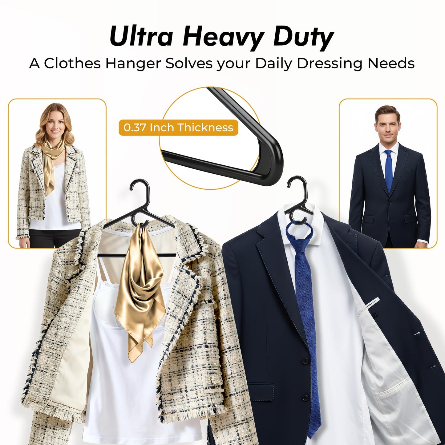 HOUSE DAY Premium Heavy Duty Plastic Hangers 38 Pack - Ultra Thick Black Clothes Hangers - 20 lb Capacity - Sturdy Hangers for Coats, Jackets, Suits & Jeans - Closet Organizer for Dorm, Apartment
