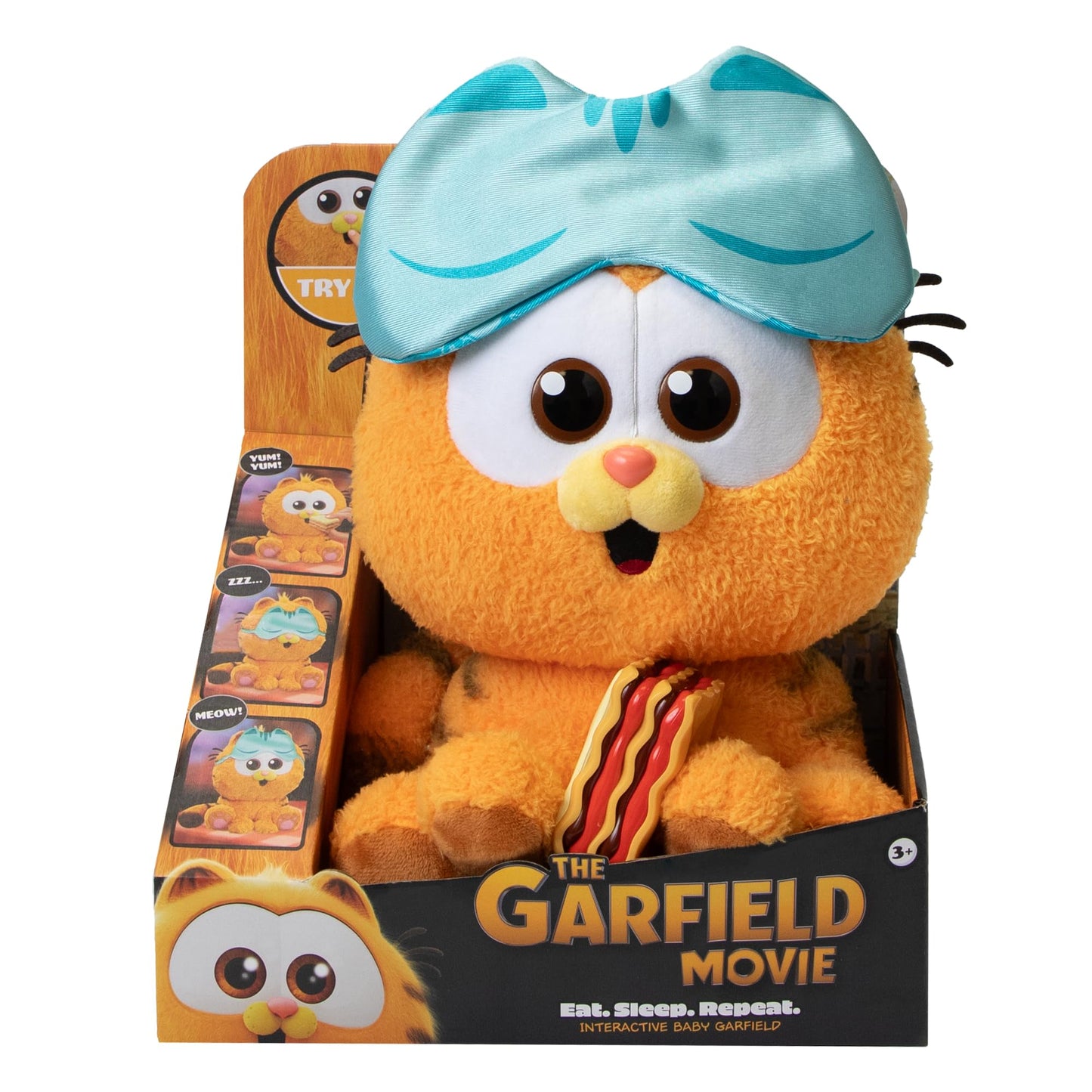 Animagic Baby Garfield Eat Sleep and Repeat 10'' (25cm) Plush | Includes Lasagna and Sleep Mask | Great for Garfield Fans | Ages 3+