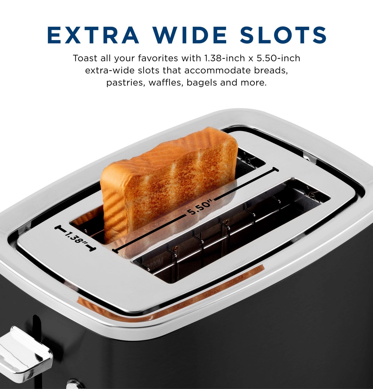 GE 2 Slice Black Stainless Steel Toaster, Extra Wide Slots for Toasting Bagels, Breads, Waffles & More, 7 Adjustable Shade Settings, Removable Crumb Tray, Countertop Kitchen Essentials, 850 Watts