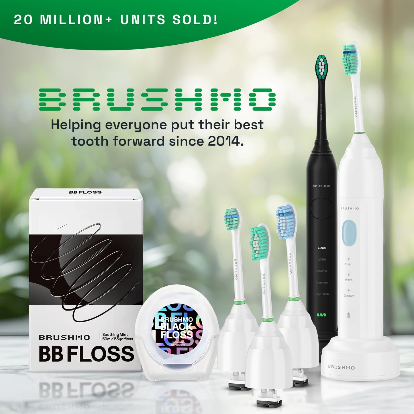 Brushmo e-Series Electric Sonic Toothbrush - Rechargeable Screw-On Electronic Tooth Brush for Adults with 3 Modes & Timer - IPX7 Waterproof, Long-Lasting Battery & Wireless Charging Base - White