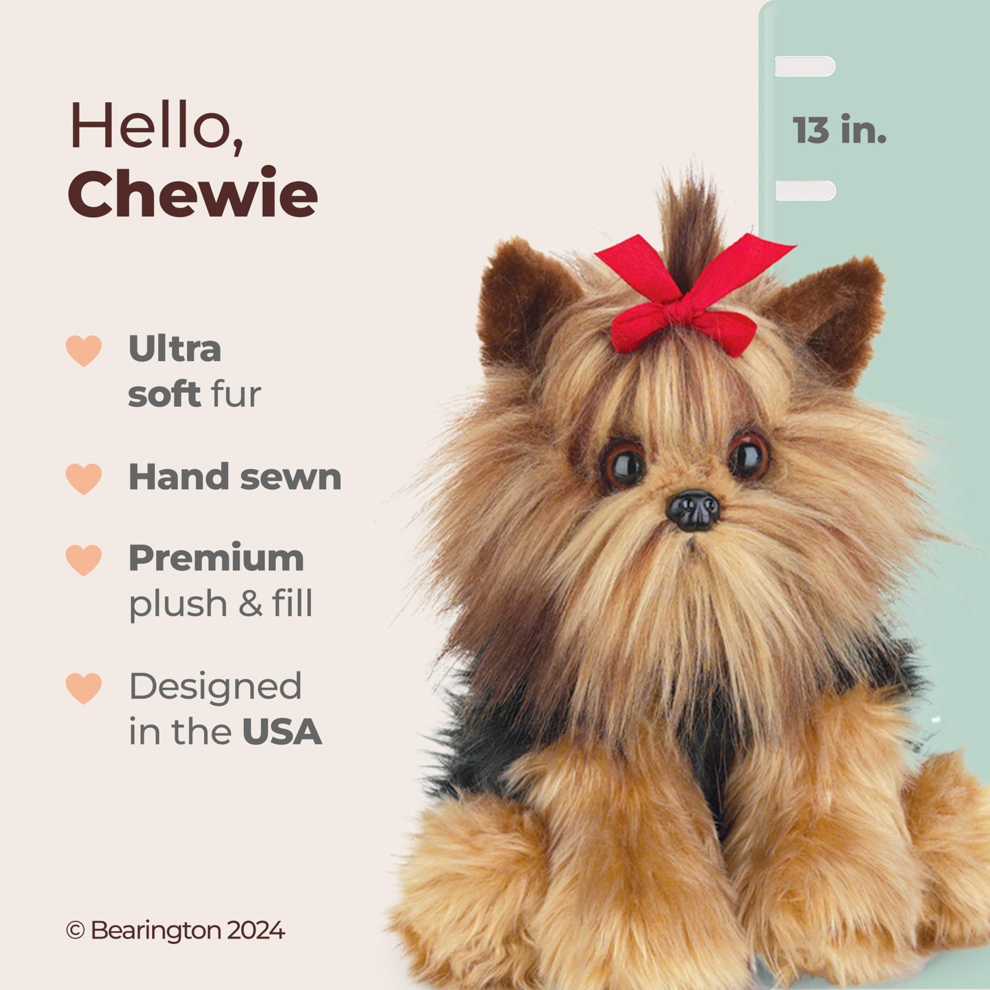 Bearington Chewie Yorkshire Terrier Plush Stuffed Animal Puppy Dog 13”
