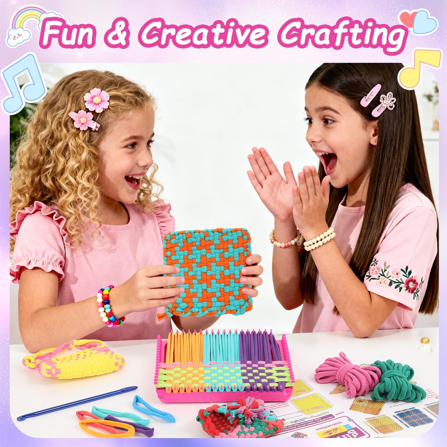 Weaving Loom Kit Toys Gift for Kids and Adults–DIY Arts and Crafts Beginner-Friendly Potholder Loom Kit with Loops Tools Funny Birthday Gift Toys for Girls Ages 5 6 7 8-12 13 Years Old