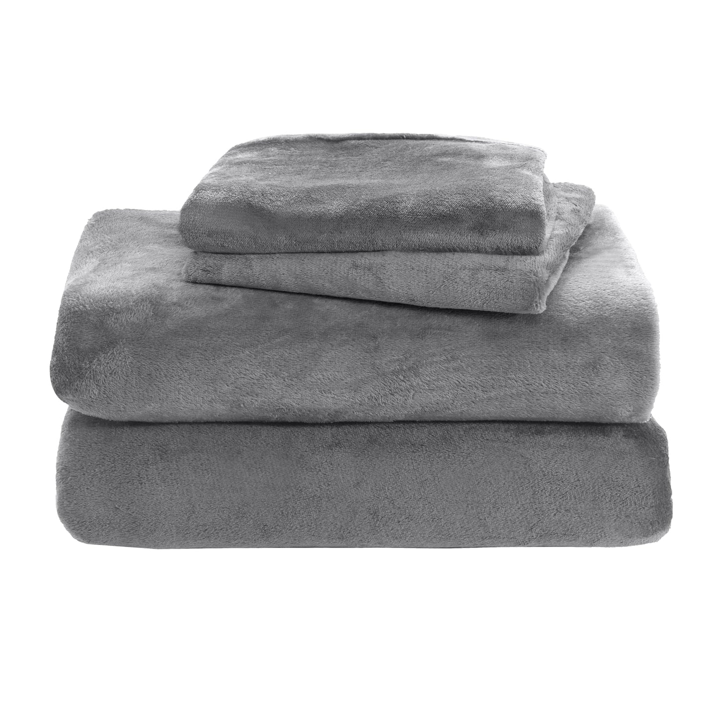 Elegant Comfort Luxuriously Soft 4-Piece Velvet Plush Flannel Sheet Set - Premium Quality - Cozy Warm, Anti-Static, Non Pilling Fuzzy Velvet Flannel Fleece Deep Pocket Sheet Set - Cal King, Gray