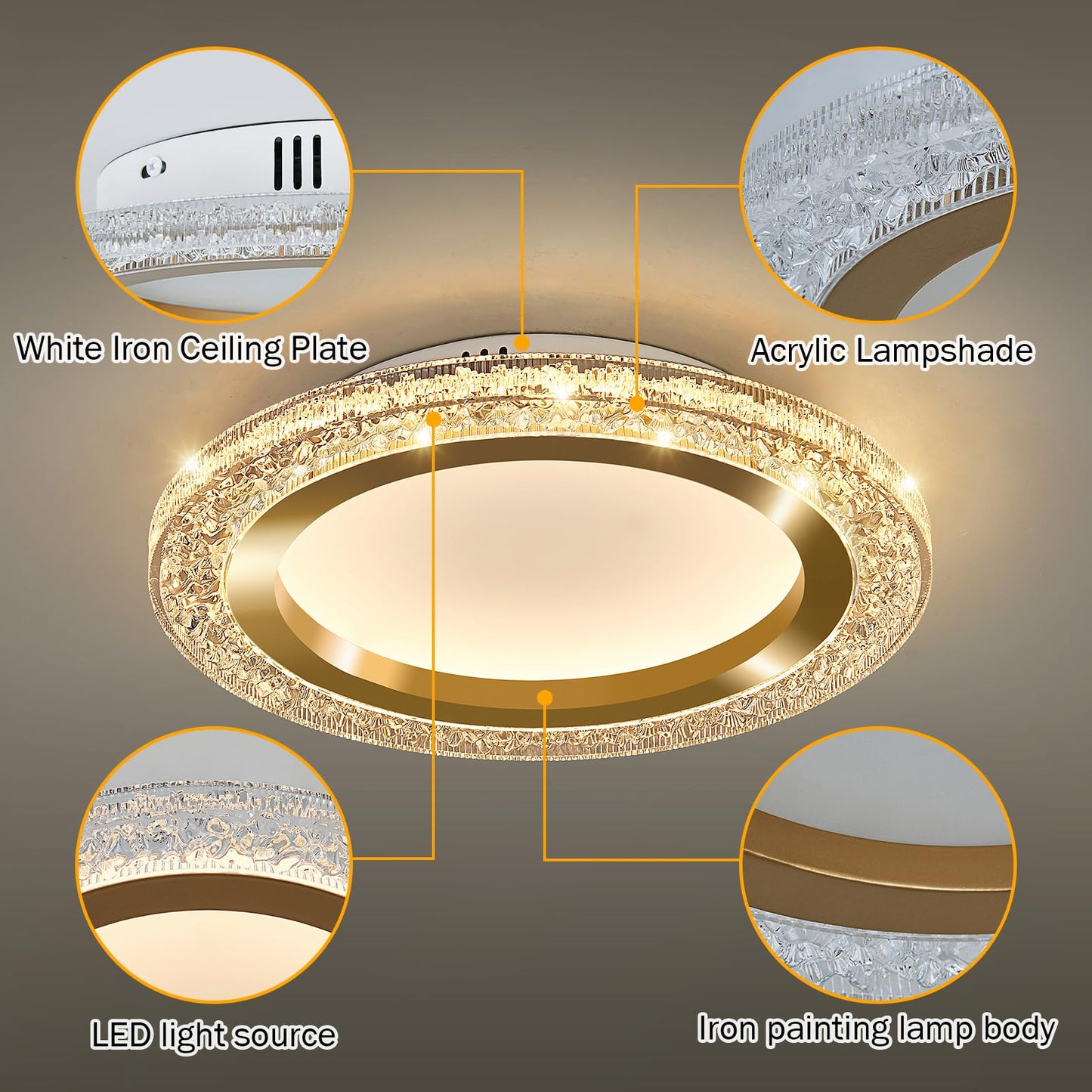 UOFUS 32W Gold LED Flush Mount Ceiling Light 15.7inch Modern Round Ceiling Light Fixture 3000K-6000K Super Bright Circle Ceiling Lamp for Bedroom Kitchen Bathroom Entryway Hallway Stairwell