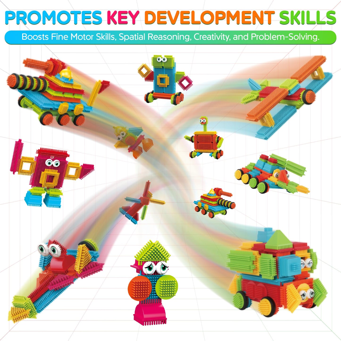 contixo Stem Building Toys, ST7 244 Pieces Bristle Shape 3D Tile Set Building Learning Educational Block Stacking Creative Imagination Toy for Kids