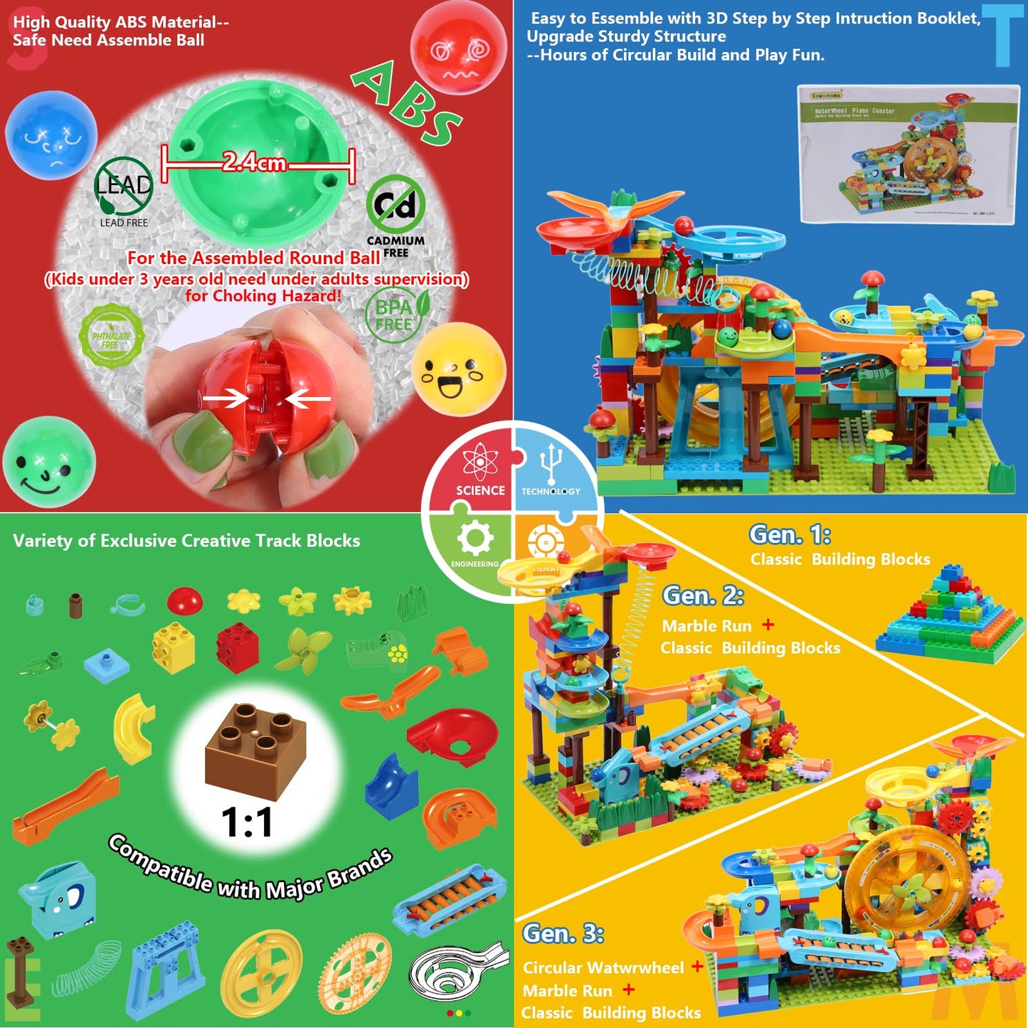 Marble Run Building Blocks Kid Toys Ages 4-8,Montessori Education Preschool Learning STEM Toys for 3 4 5 6 8 Year Old Boys and Girls Christmas Birthday Gifts,Puzzle Marbles Track for Kids Games