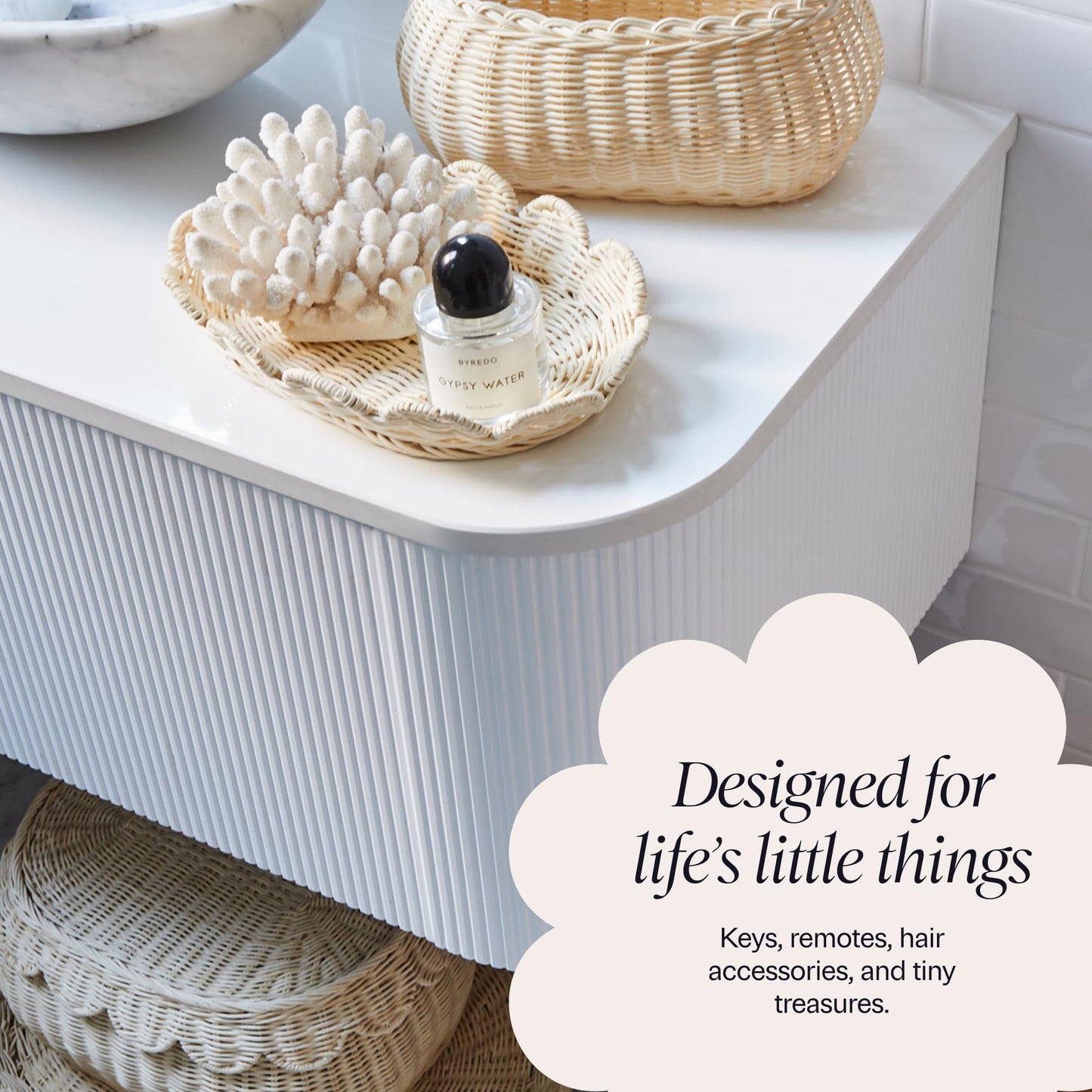 BEBE BASK The Original Scalloped Basket Set Of 2 – Small Scallop Basket - 15 x 10 x 6 In - Hand-Woven & Award-Winning - Elegant Wicker With Scalloped Edge Lid - Nursery Storage - (Natural)
