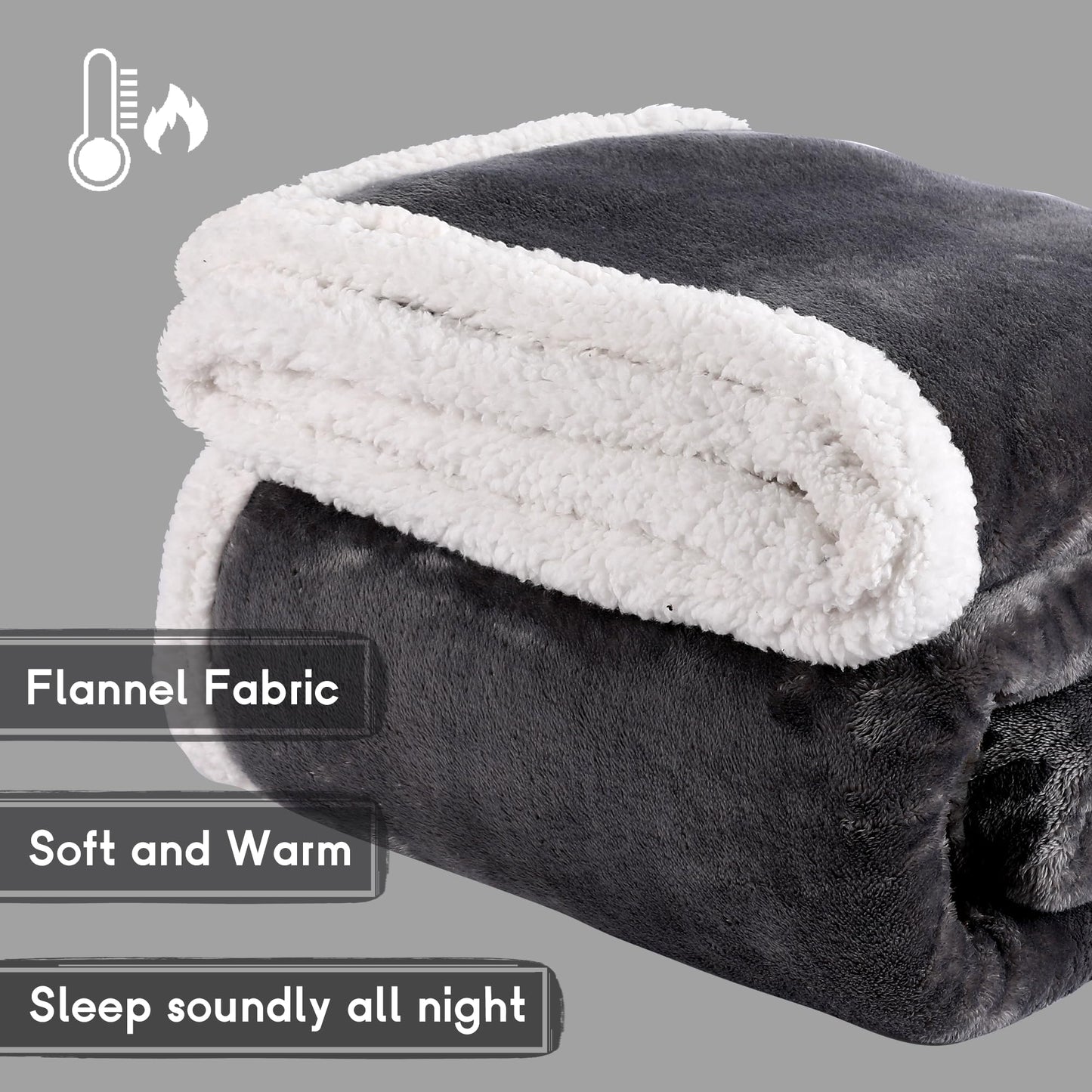 Heated Blanket Electric Blanket Full Size 72''x84'' with 9 Heating Levels, 1-10 Hour Auto Shut Off, Machine Washable, Flannel & Sherpa Soft Warming Blanket for Couch, Bed, Office - Dark Grey