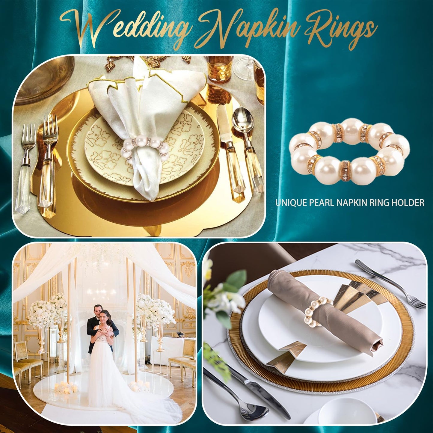 100Pcs Gold Disposable Napkin Rings Imitation Pearl Ring Napkin Holder Delicate White&Gold Beaded Serviette Buckles for Wedding Party Dinner Table Decor and Daily Use