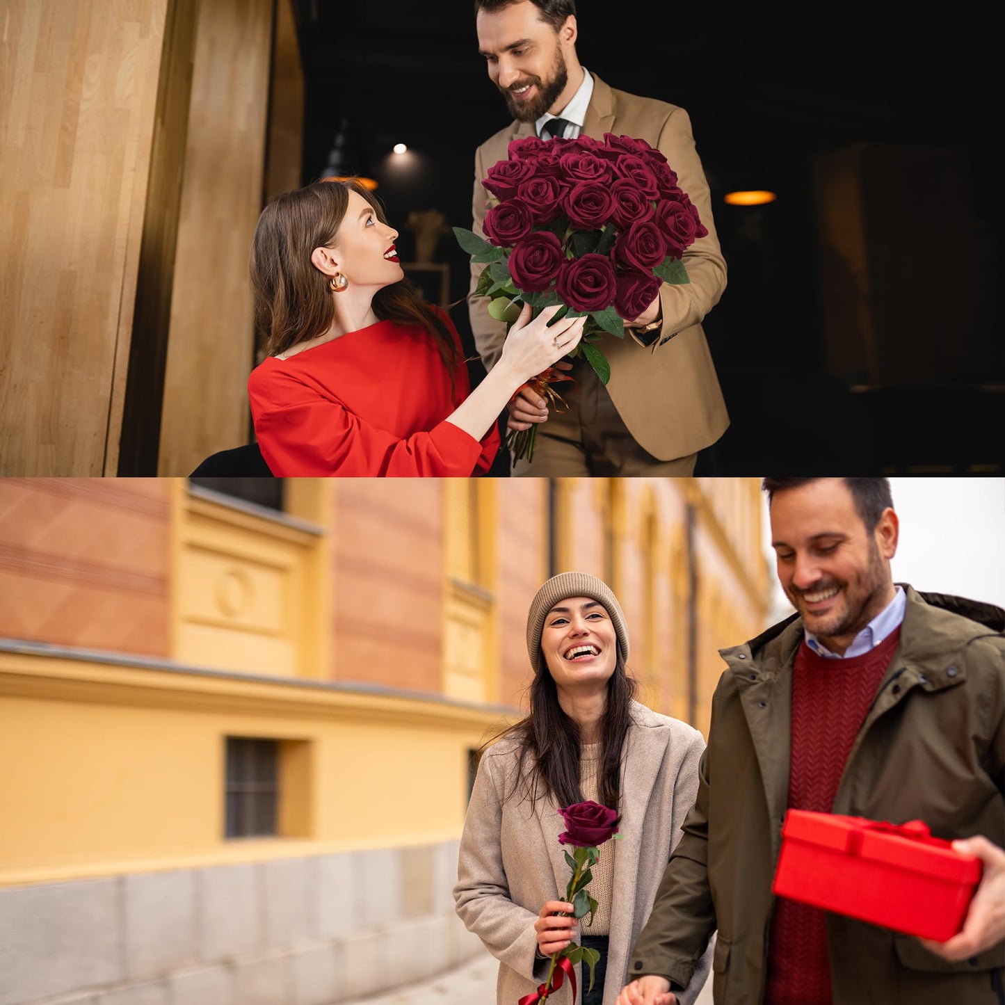 Sggvecsy 50 Pcs Artificial Roses Red Flowers Fake Velvet Silk Roses with Stems Bulk Realistic Faux Flowers for Bridal Bouquets Wedding Centerpieces Valentines Day DIY Home Decor (Burgundy)