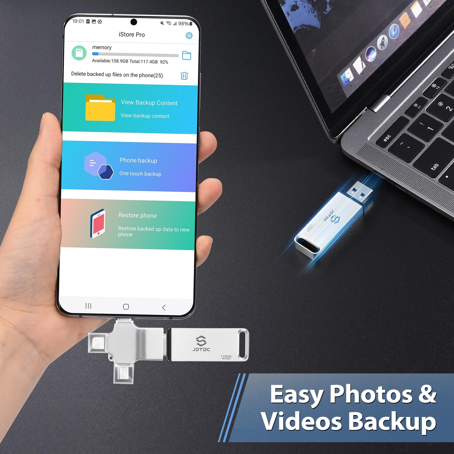 128GB Auto Photo-Backup-Stick for All Device Photo-Stick-USB-Flash-Drive Secure Photo Video Backup Device iPhone-Backup-Flash-Drive 4-IN-1-Photo-Saver-Stick Photo-Backup-Storage Photo-Finder-Stick-PC