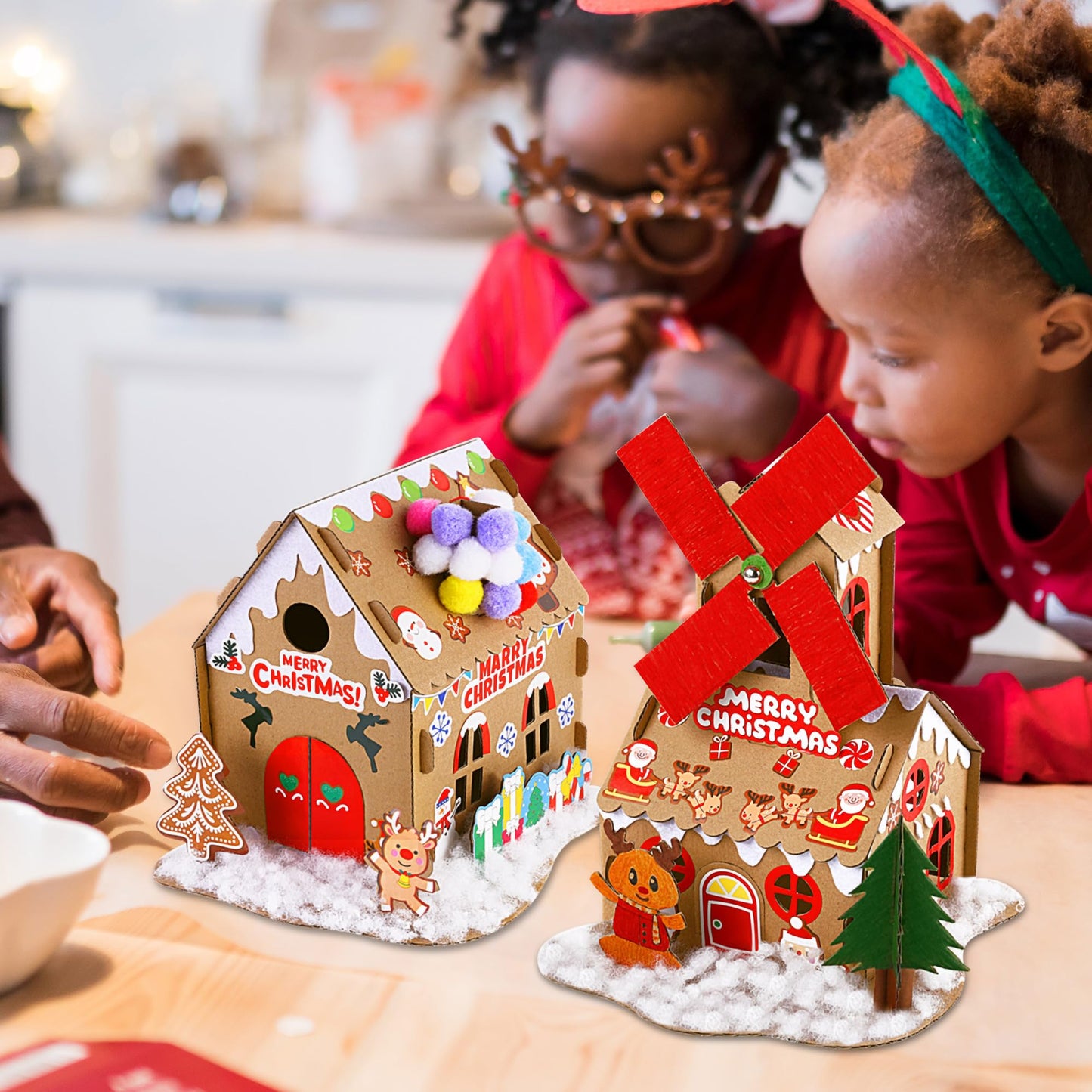 Fovths 6 Sets DIY Christmas Gingerbread House Kit 3D Christmas Cardboard Craft House Decoration DIY Build Gingerbread Houses for Holiday Arts Crafts Fun Home Activity Party Favors, Classic Style