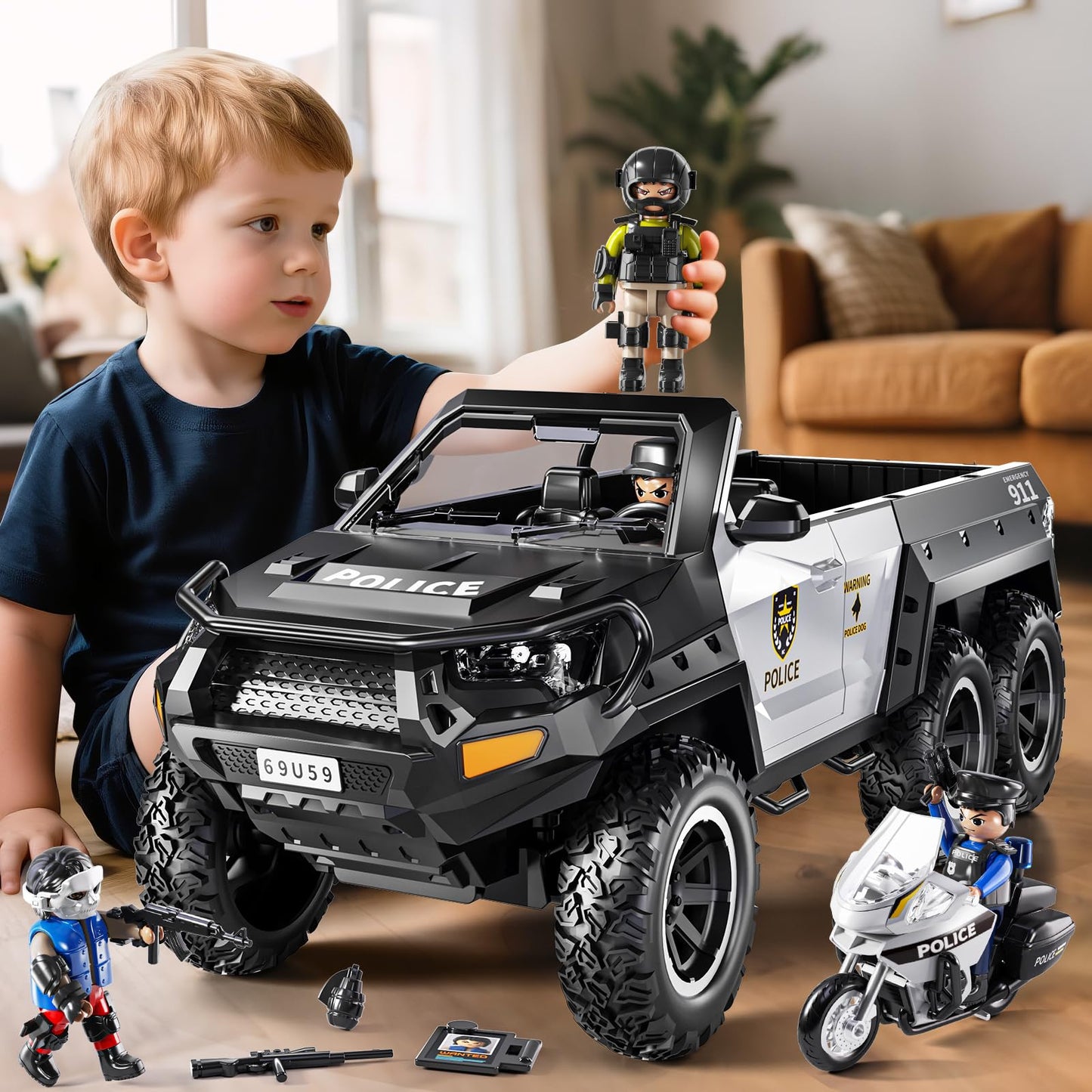 MSKOLER Police Car Toys for Boys 3-5, Play Vehicles for Boys Girls Ages 3-12 with Light and Sound, Role Playing Police Truck Toys, Toddler Truck Gifts for Kids Ages 4-8