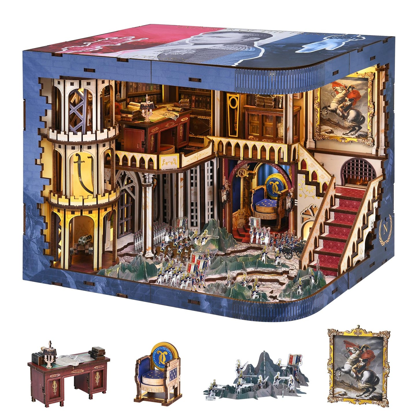 MiniCity DIY Book Nook Kits for Adults, Miniature Dollhouse Booknook Kit, 3D Wooden Puzzle Creative Decorative Bookends Bookshelf Diorama Insert Crafts Hobbies Gifts (Napoléon)