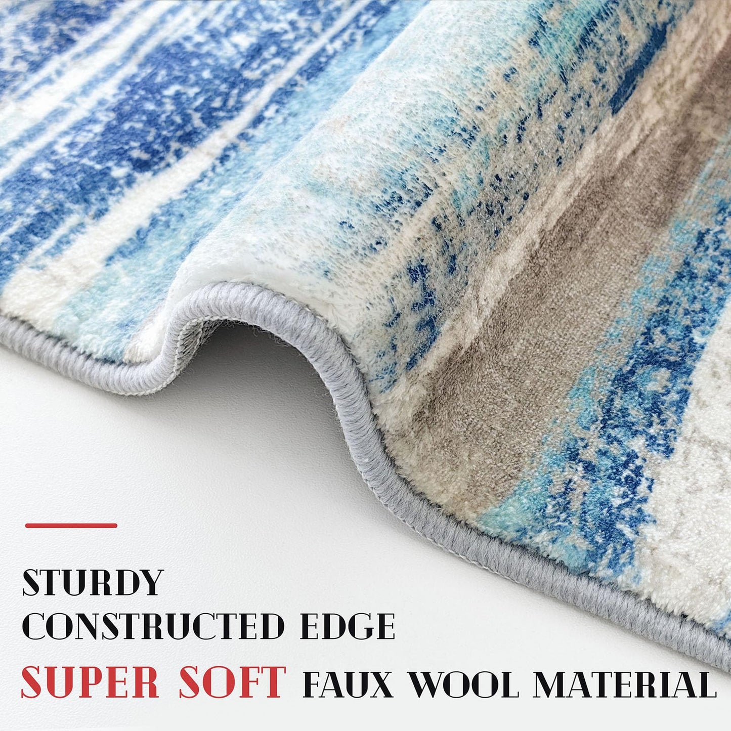 Lansny Modern Abstract 2x6 Blue Washable Kitchen Runner Non-Slip Soft Hallway Rug Runner Thin Print Faux Wool Carpet for Entryway Bedroom Laundry Room Indoor Home Decor