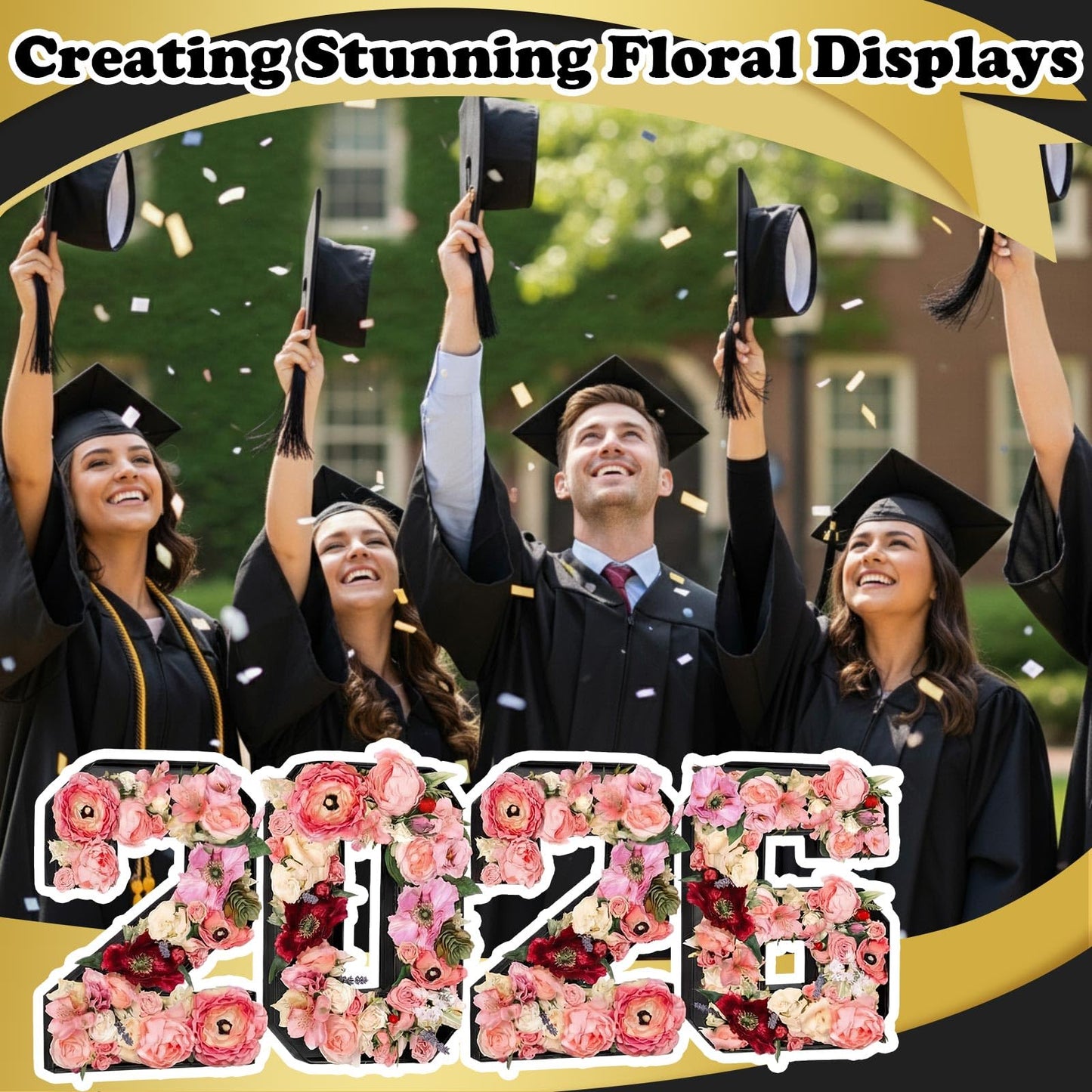 Mooliwe 4 Pcs 2026 Graduation Fillable Numbers for Charcuterie Class of 2026 Cardboard Number Grad Charcuterie Board Serving Trays Graduation Food Box for Tray Party Supplies(Black)