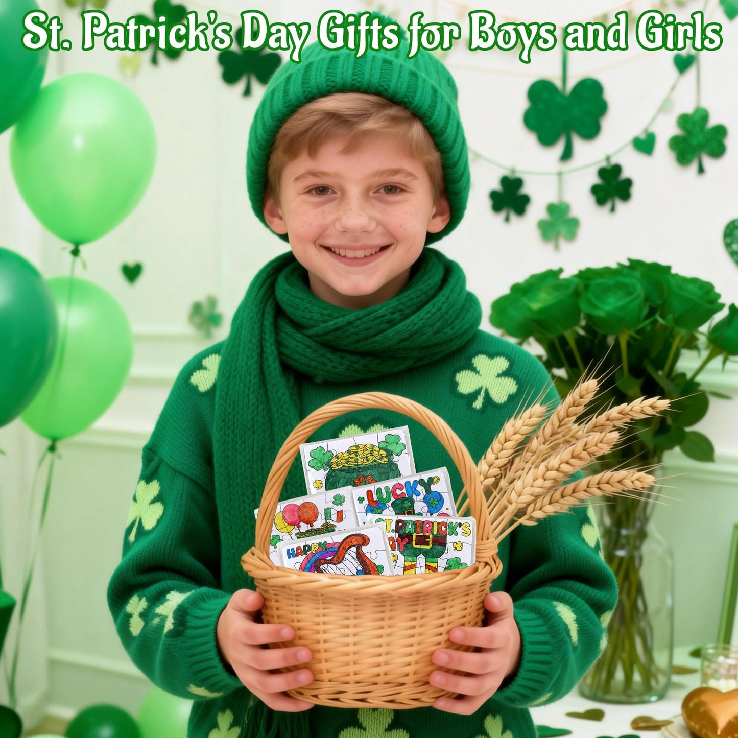 St Patricks Day Crafts for Kids & Adults Bulk, St. Patrick's Day Activities Classroom Gifts, Irish DIY Kits Jigsaw Puzzles with Pot of Gold, Leprechaun Shamrock, March Arts for Party Favors Supplies