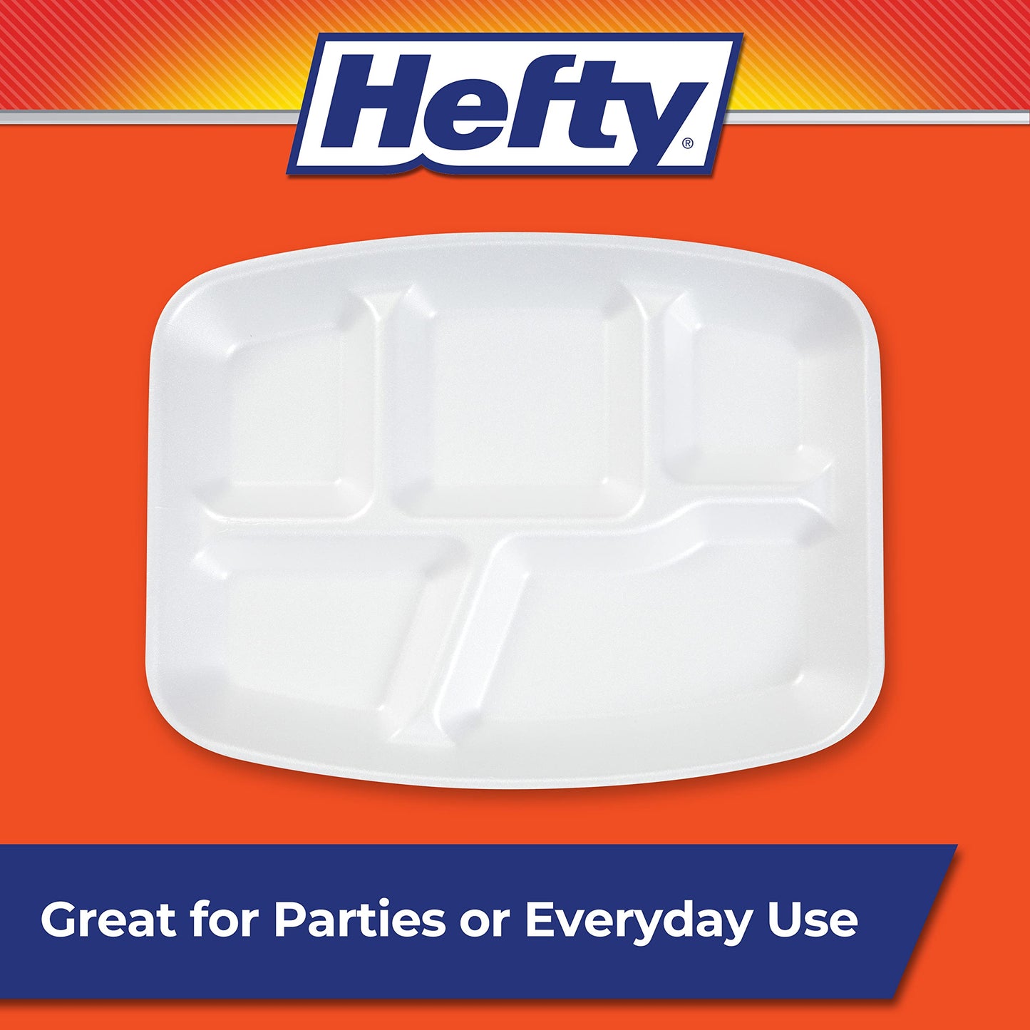 Hefty Everyday Soak-Proof Foam Compartment Tray, White, 9 x 11 Inch, 40 Count