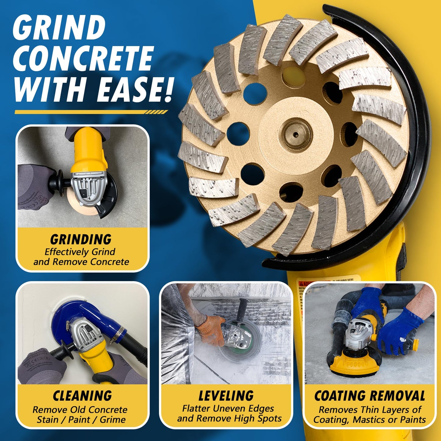 5" Diamond Grinding Wheels for Concrete or Masonry, 18 Turbo Segments, #30/40 Grit, Medium Bond, 5/8"-11 Arbor
