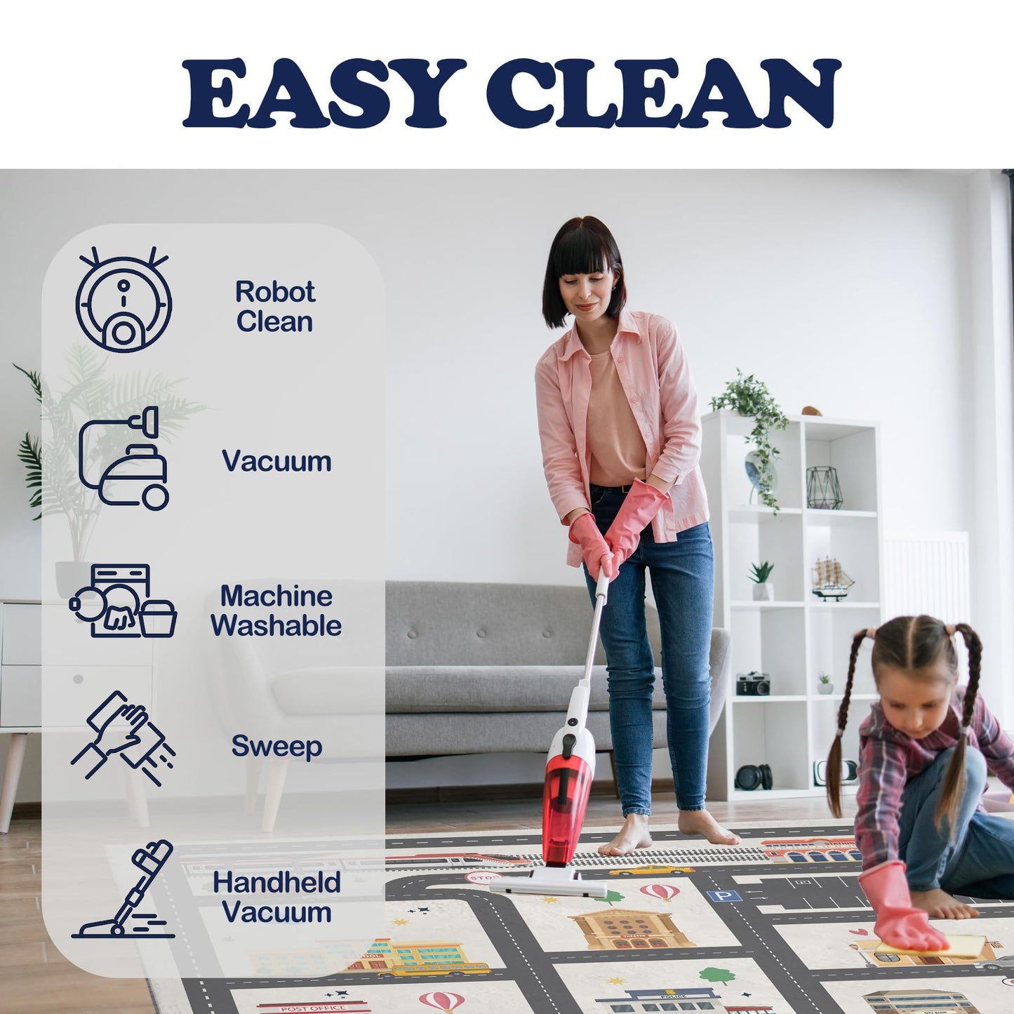 5x7ft Kids City Road Car Play Rug - Non-Slip Faux Wool Carpet with Interactive City Map Design, Educational Toy Vehicle Mat for Kids, Bedroom Playroom Nursery Gift.