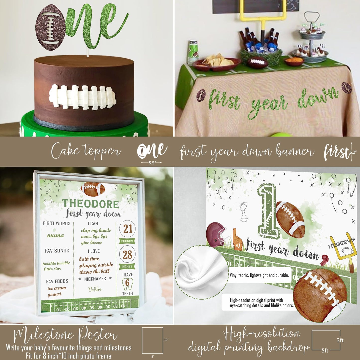 HYCSANBAO Football 1st Birthday Party Decorations，1st Year Down Birthday Decorations，First Year Down Football Birthday Decorations Party Supplies