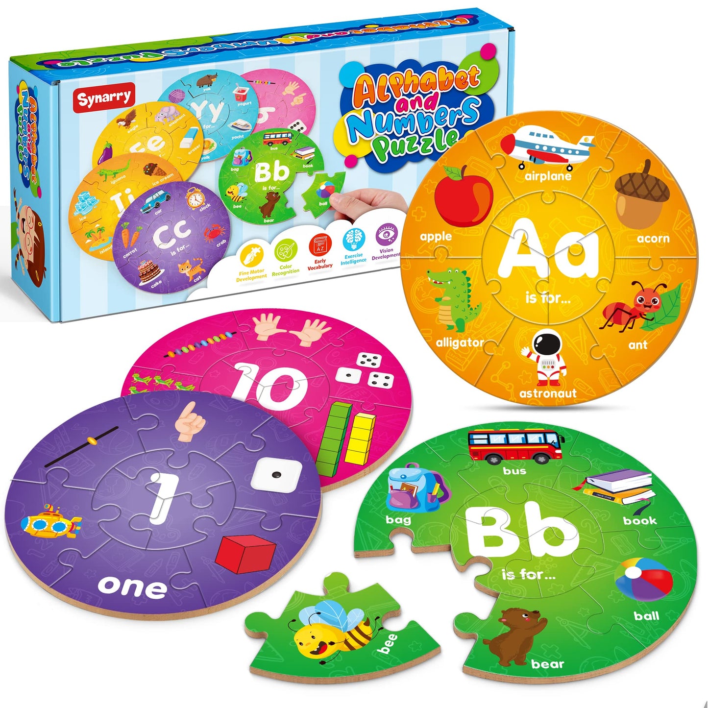SYNARRY Wooden Number and Alphabet Puzzles for Kids 3-5, ABC Learning for Toddlers Ages 3+, Preschool Activities Letter Puzzles Montessori Educational Toys Gifts 4 5 6 7 8 Year Old Boys Girls