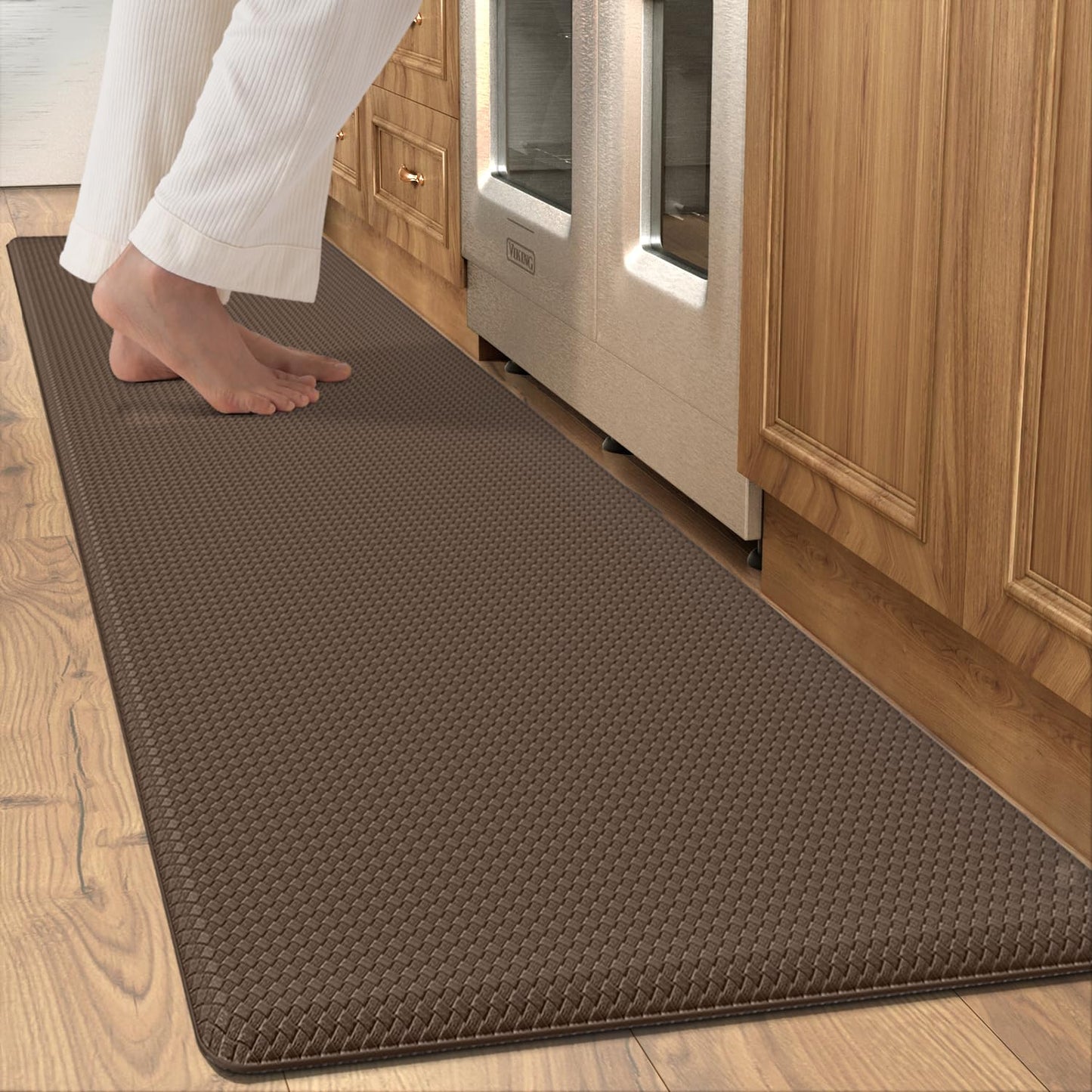Oakeep Kitchen Mat Anti Fatigue Cushioned for Floor, Runner Rug Padded for Standing, 17"x95", Brown
