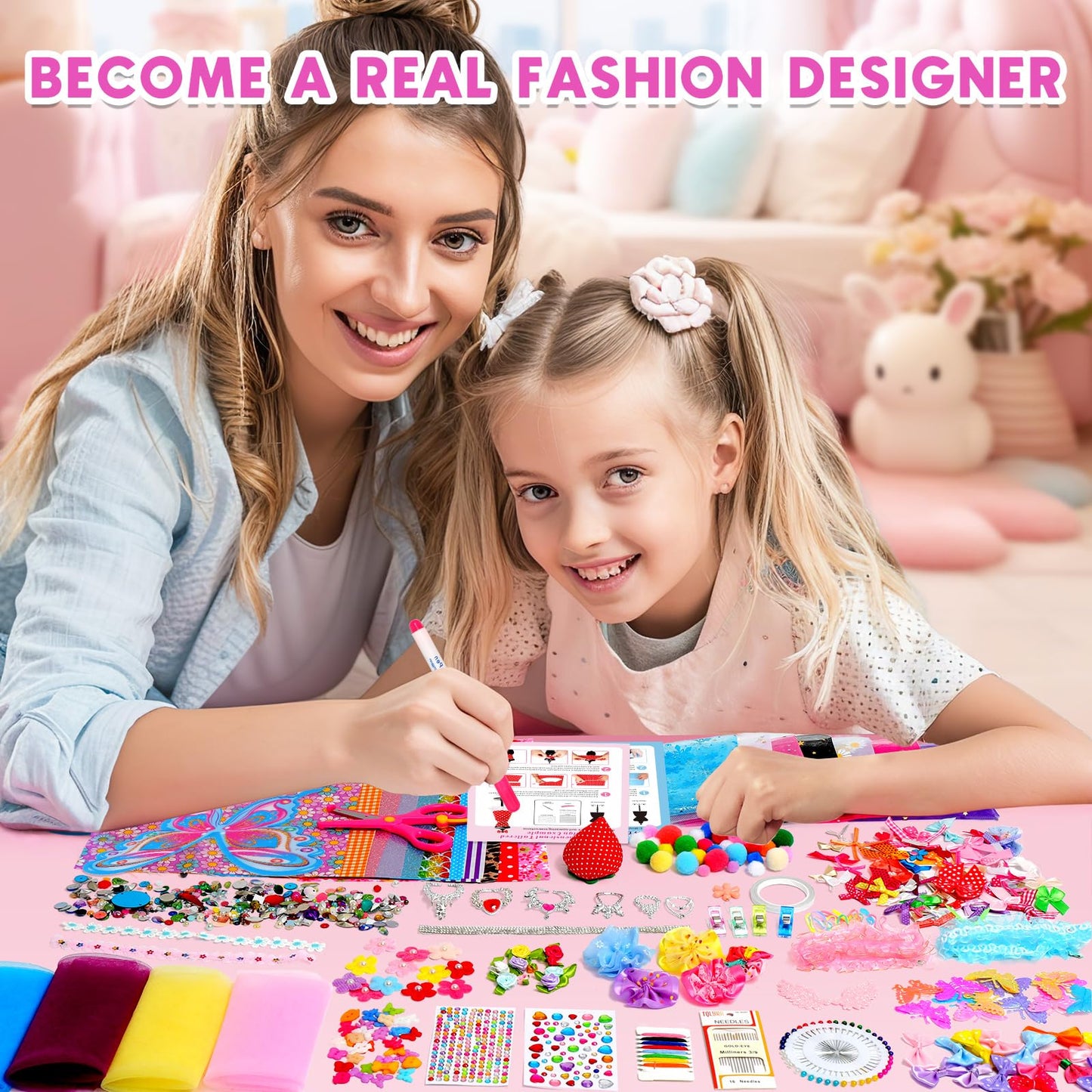 Sunrad 1000+ PCS Fashion Designer Kits for Girls with 5 Mannequins, DIY Arts & Crafts Sewing Kit for Kids Doll Clothes Making Toys, Birthday Gifts for Girls Age 6 7 8 9 10 11 12+