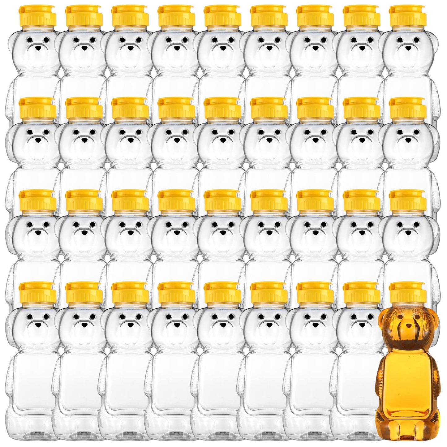 Thenshop 36 Pcs Honey Bear Bottle,Plastic Honey Squeeze Bottle,Honeybear Squeeze Jars,Cute Empty Container with Yellow Flip Lid for Syrup Sauce,Juice Storing and Dispensing, Transparent(350 Ml/ 12 oz)