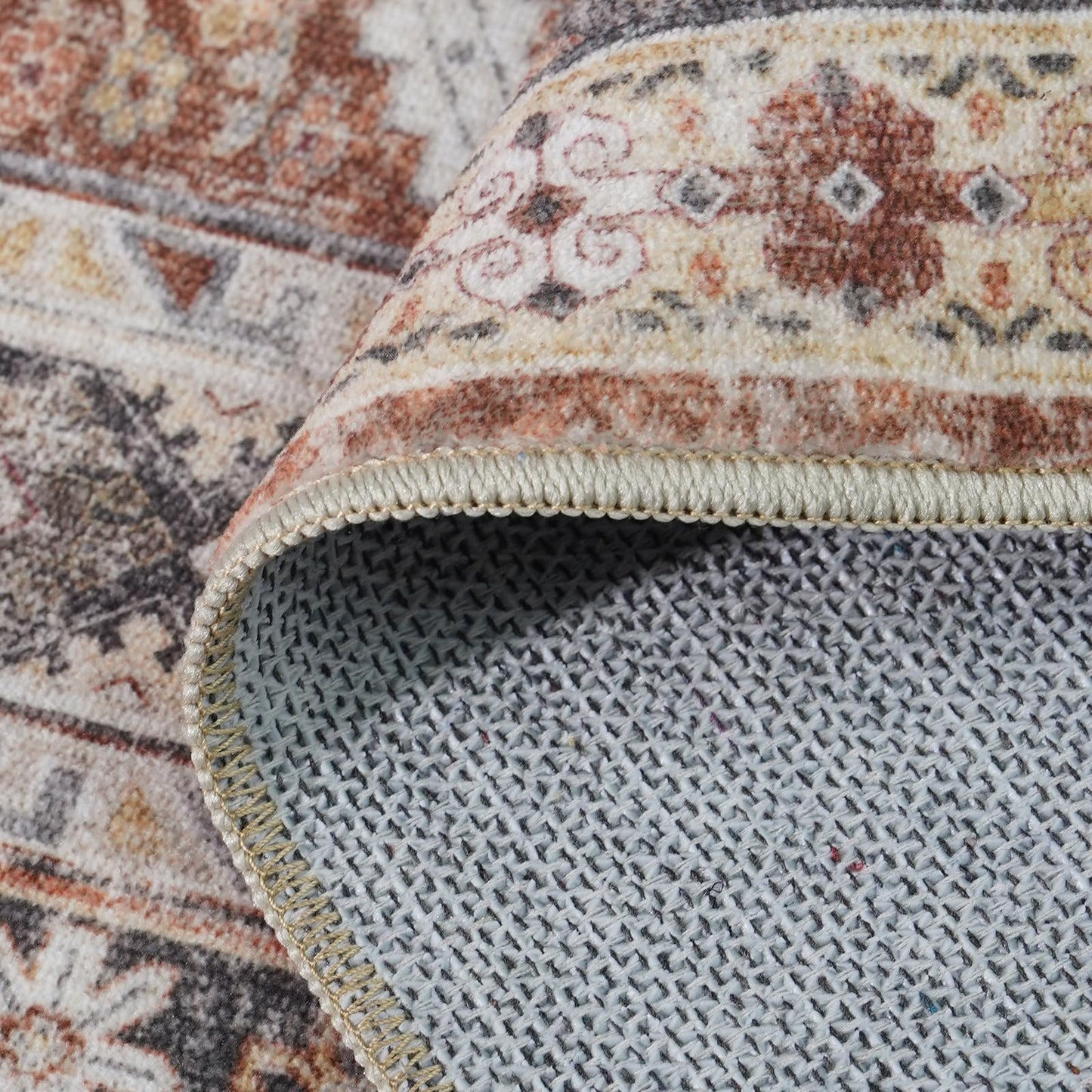 3x8 Runner Rug Kitchen Washable: Oriental Indoor Hallway Runners with Non Slip Backing Floor Mat for Entryway Door Low Pile Thin Carpet for Bedroom Bathroom Living Room Bedside Brick
