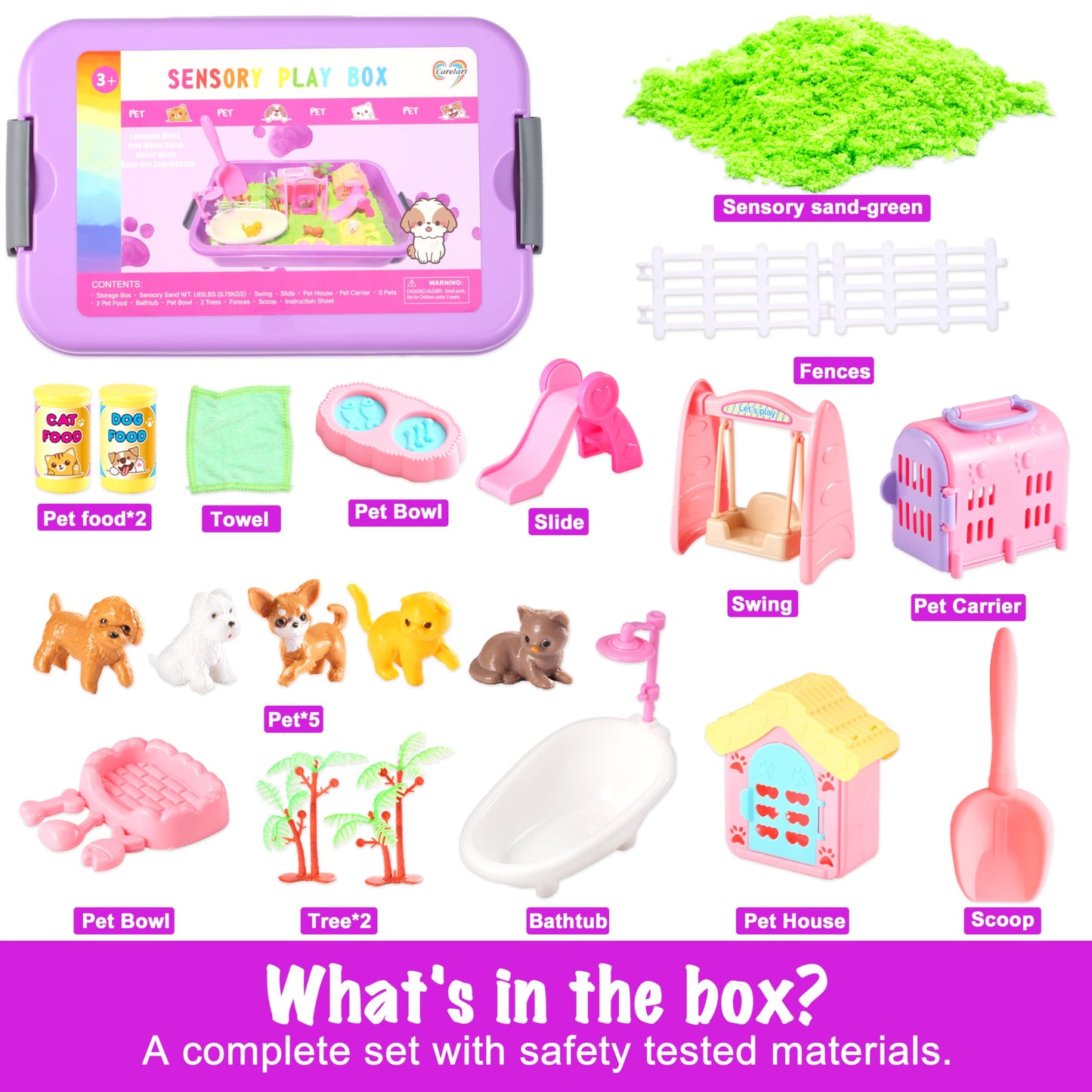 Carolart Sensory Cat Litter Box for Pets, Cat Litter Box for Kids, Cat Litter Box for Kids, Cat Litter Box with Sensory Sand, Grooming Kit