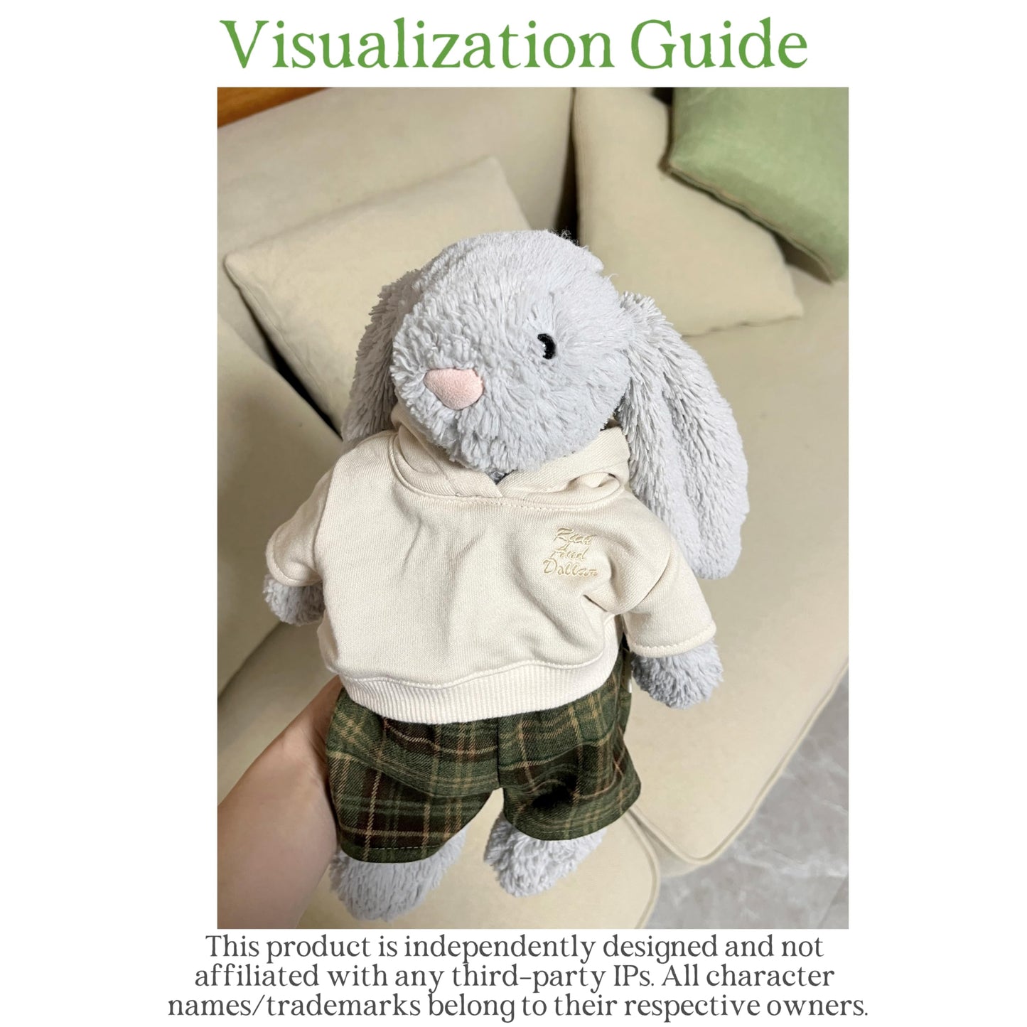 LICHADUOLE 9-12''/30cm Plush Animals Clothes Cotton Hoodie & Checkered Shorts Set for Bashful Bunny and Teddybear(NO Doll)