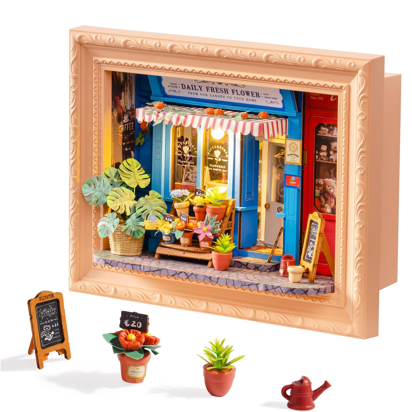Rolife DIY Miniature House Kit, Mini Wooden Dollhouse Kit for Adults to Build, 3D Shadow Box Frame Home Wall Hanging Decor Diorama Kit, for Girls Women Teens-Daily Fresh Flower