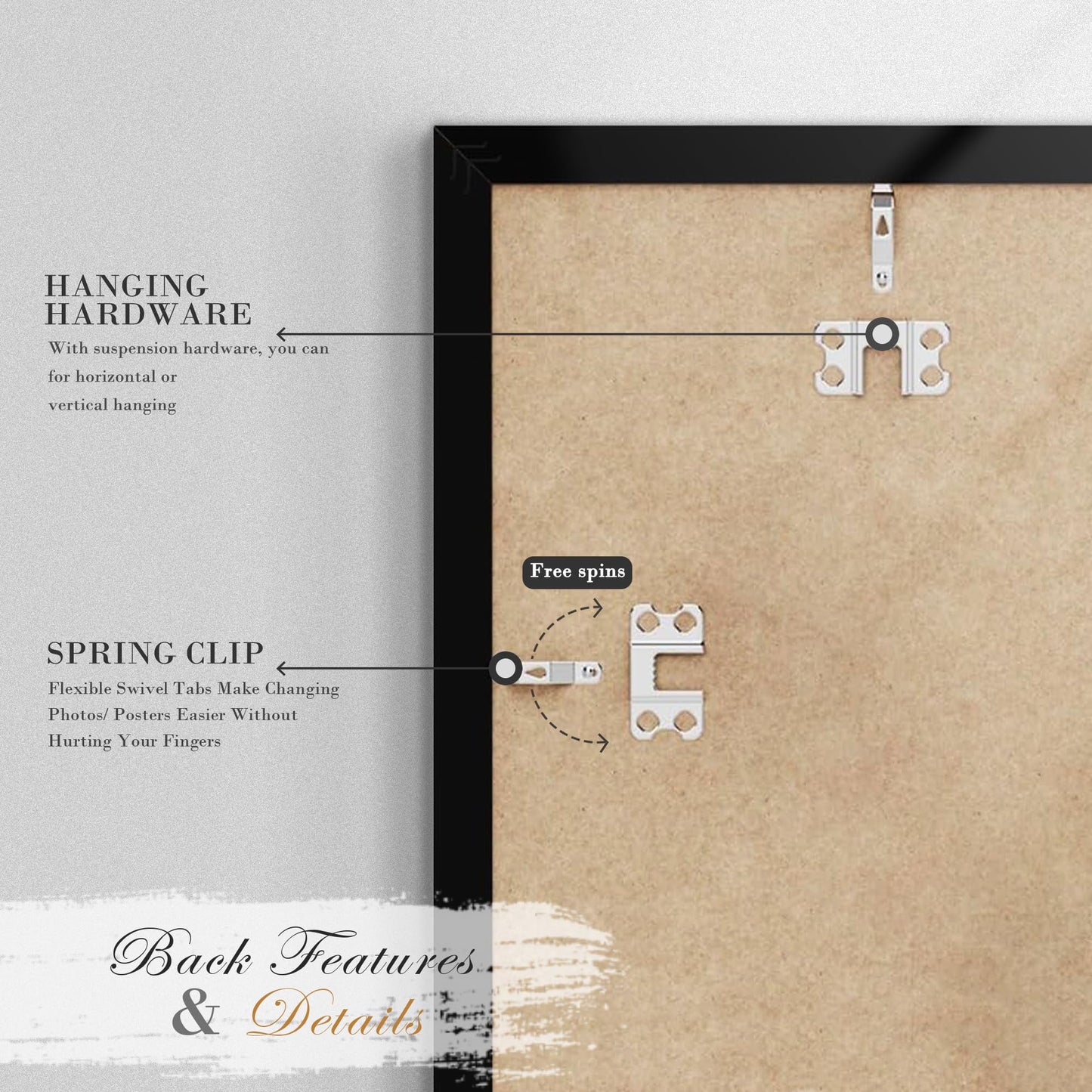PEALSN 24x36 Poster Frame Set of 2, Display Pictures 20 x 30 with Mat or 24 x 36 without Mat, Poster Frames 24 x 36 inches for Wall Mounting Display, Black