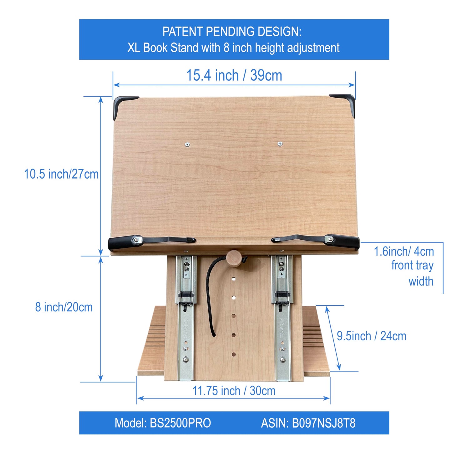 A+ Book Stand BS2500PRO XL Super Heavy Duty 15.4x10.5 Portable Height Adjustable Foldable Eye Level Bookstand Holder for Reading Hands Free Large Thick Heavy College Textbooks Tablets Neck Pain Free
