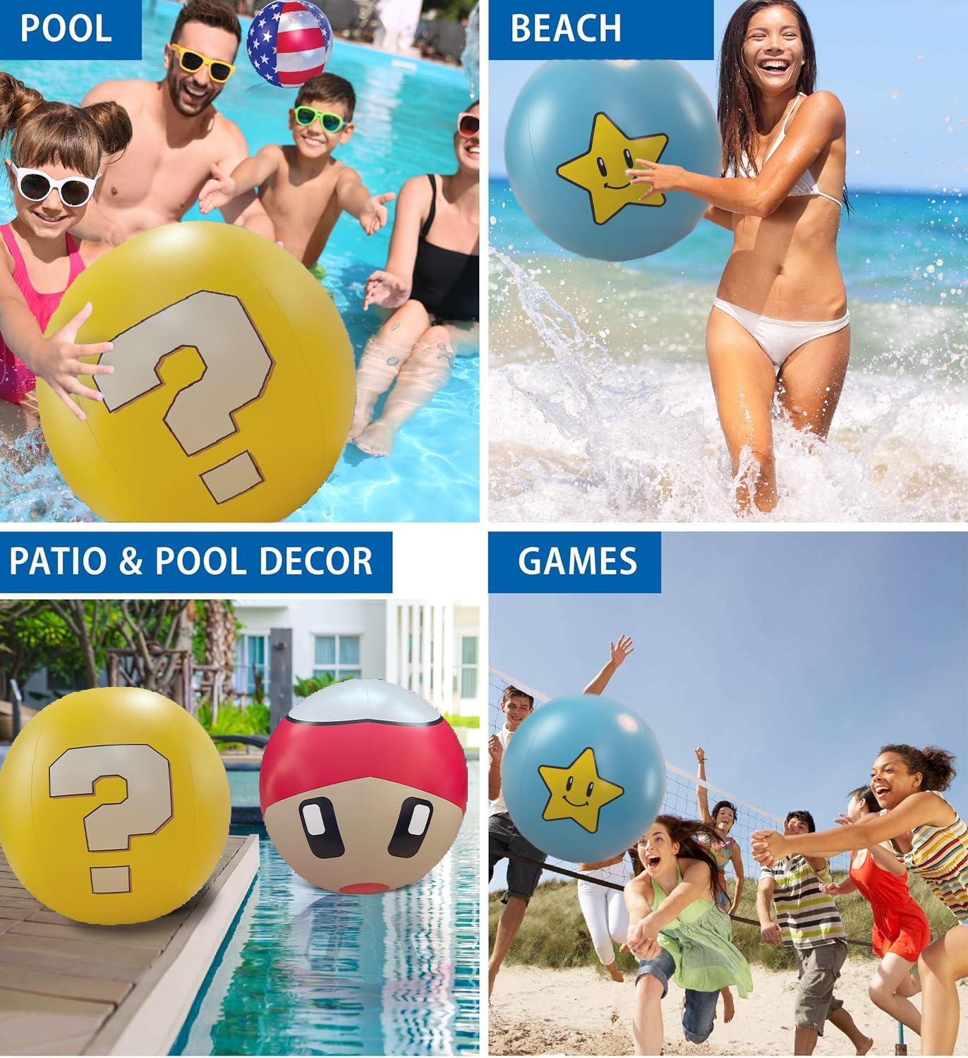 13.5” Set of 3 Fun Indoor and Outdoor Balls - Can Use for Play/Room Decor/Party Decor/Pool Inflatable Water Toys - Medium