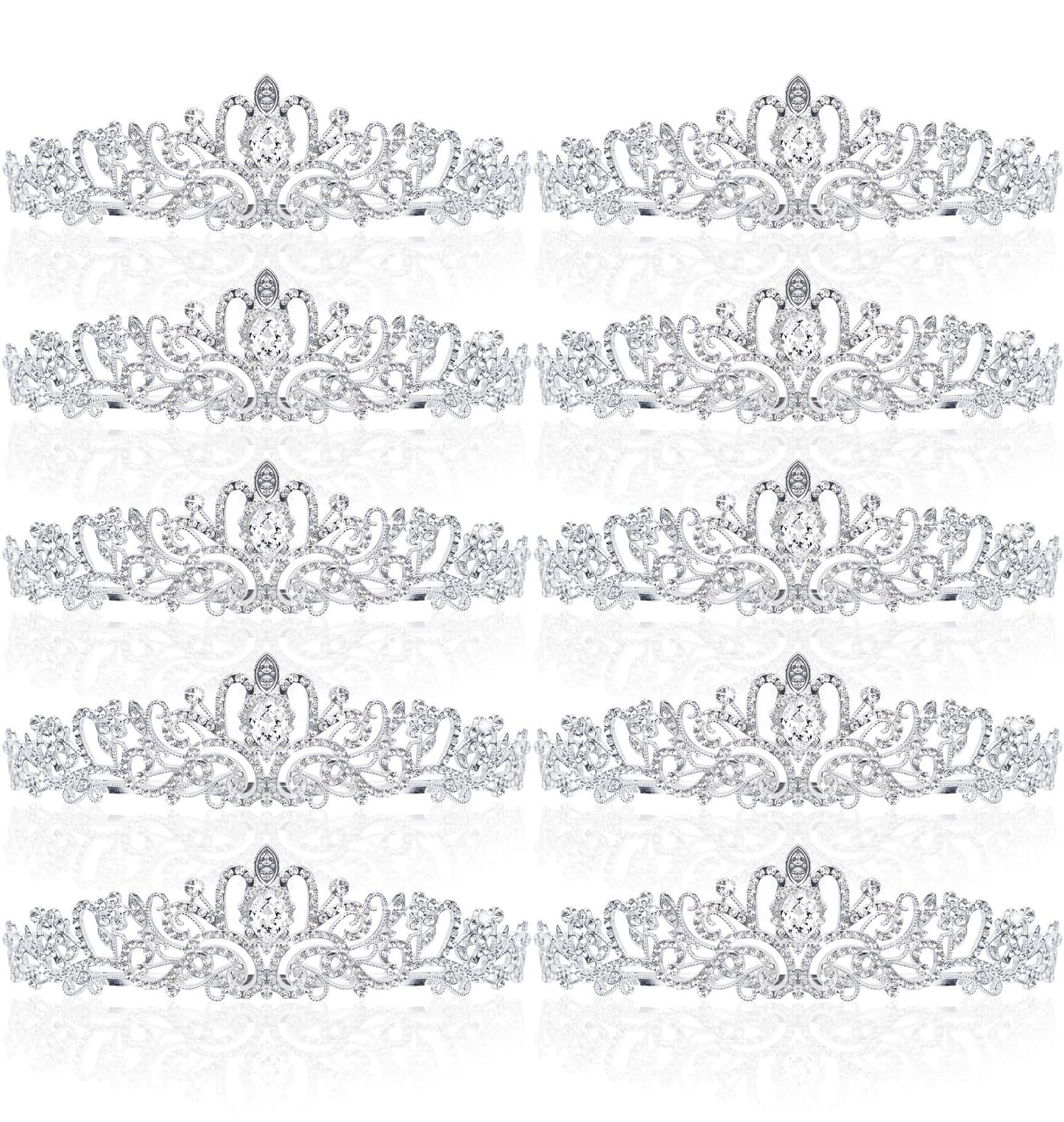 BBTO 10 Pcs Crystal Tiara and Crowns for Women Girls Princess Rhinestone Crown Queen Headband with Combs Bride Tiara for Birthday Party Wedding Prom Hair Accessories(Silver)